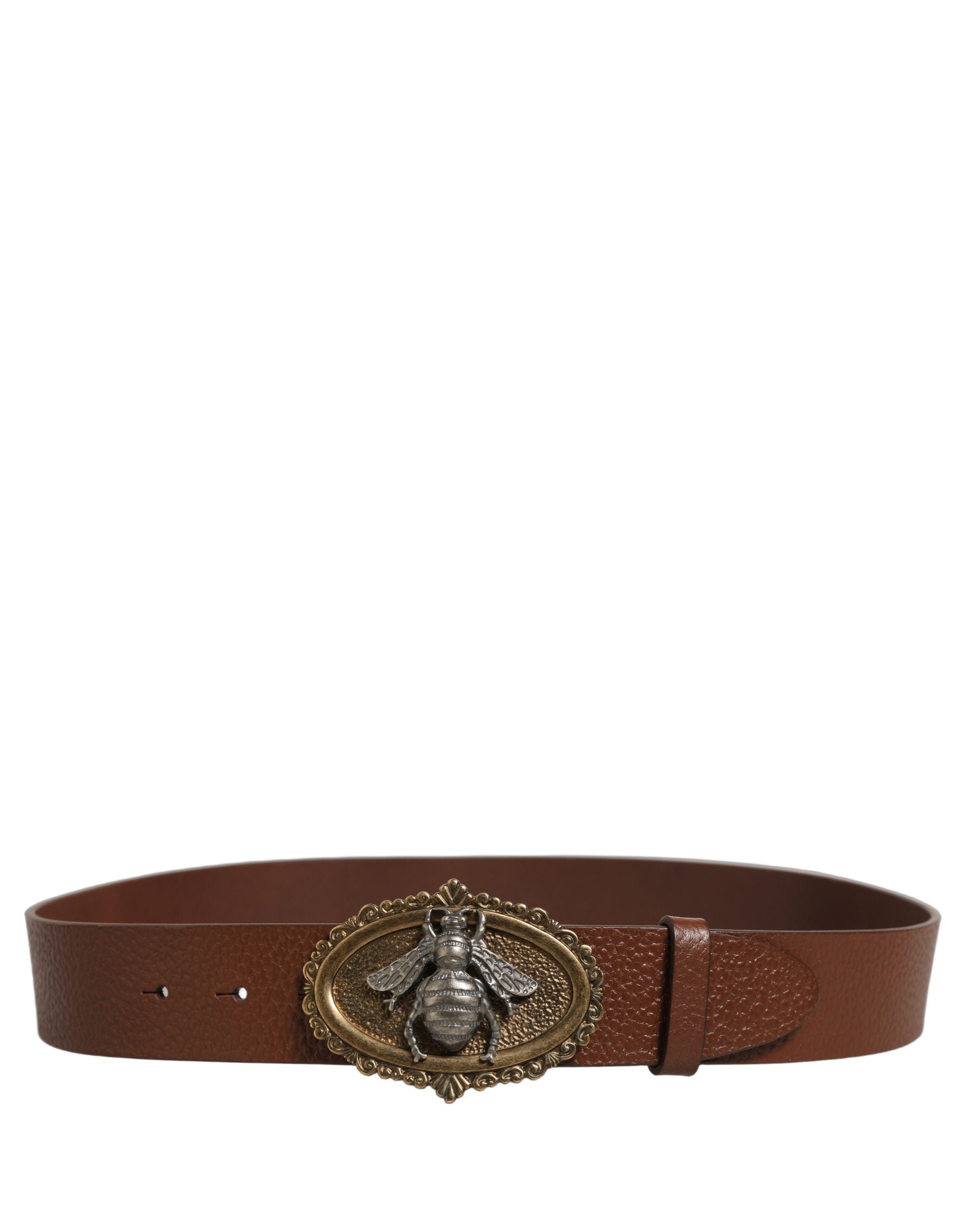 Dolce & Gabbana Brown Leather Bee Accent Belt - Exquisite Luxury