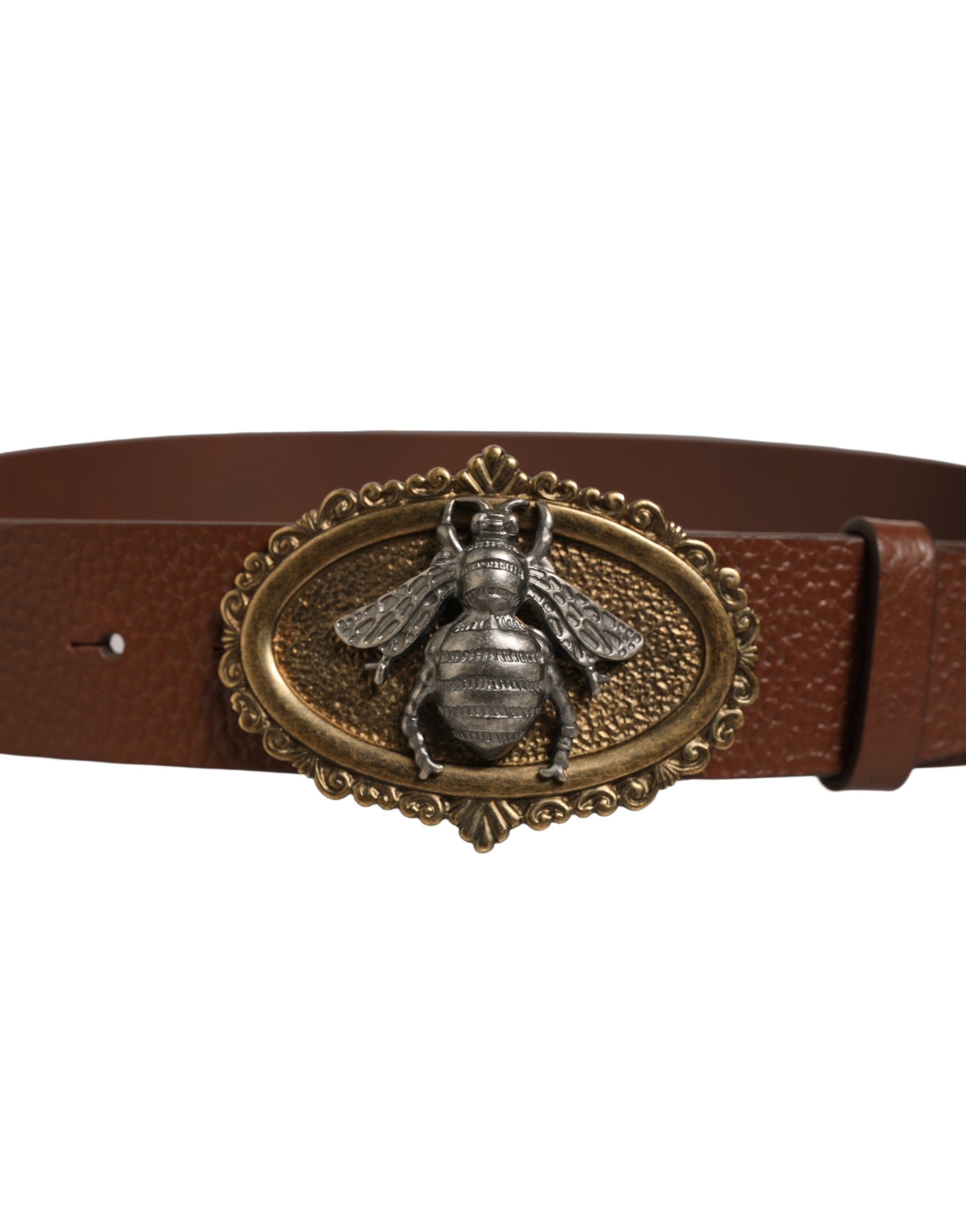 Dolce & Gabbana Brown Leather Bee Accent Belt - Timeless Luxury