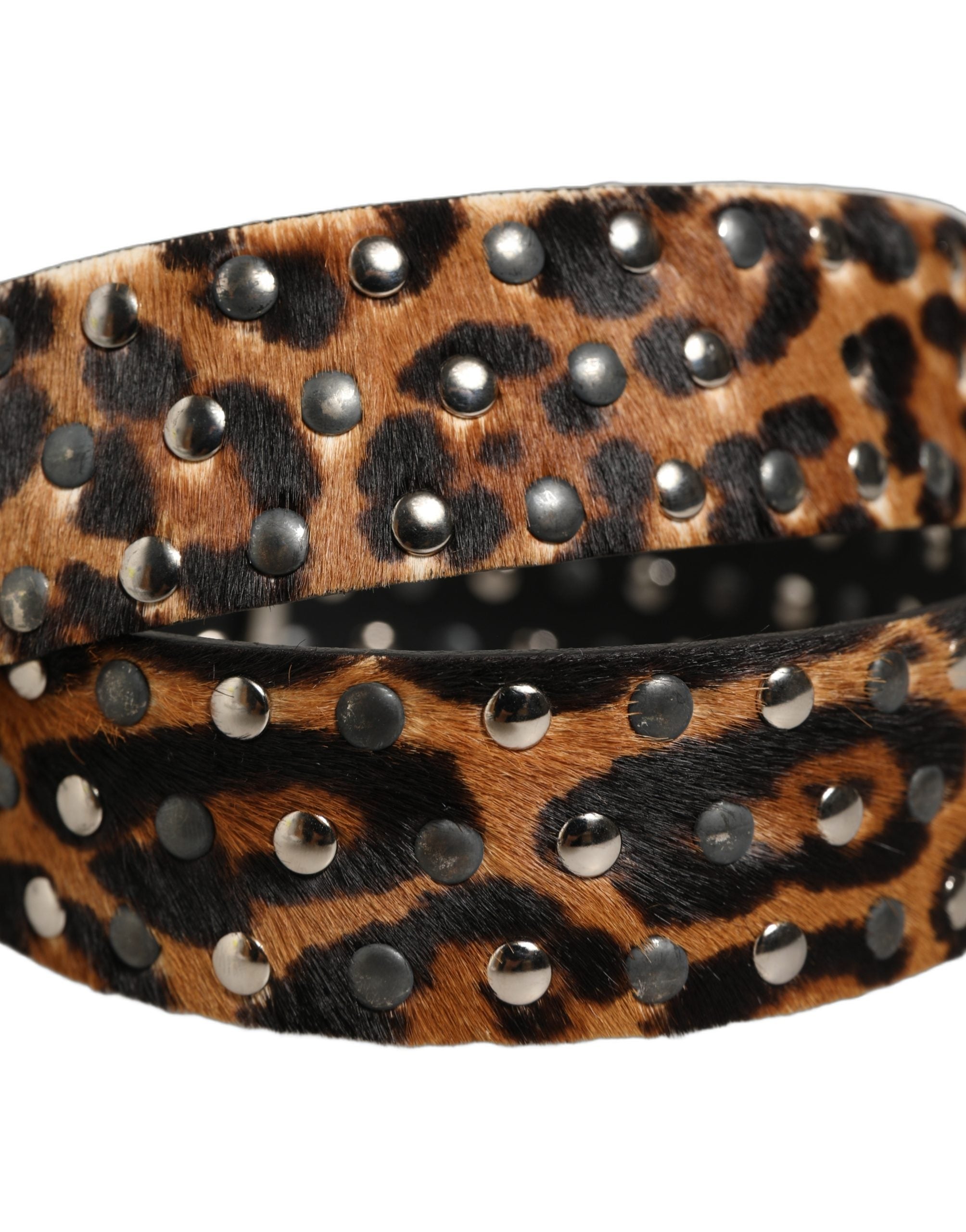 Dolce & Gabbana Leopard Calf Hair Studs Belt - Timeless Luxury