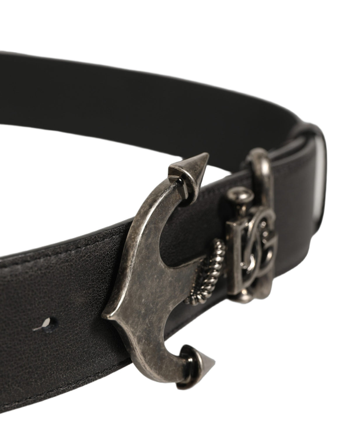 Dolce & Gabbana Black Leather Anchor Logo Belt - Timeless Luxury