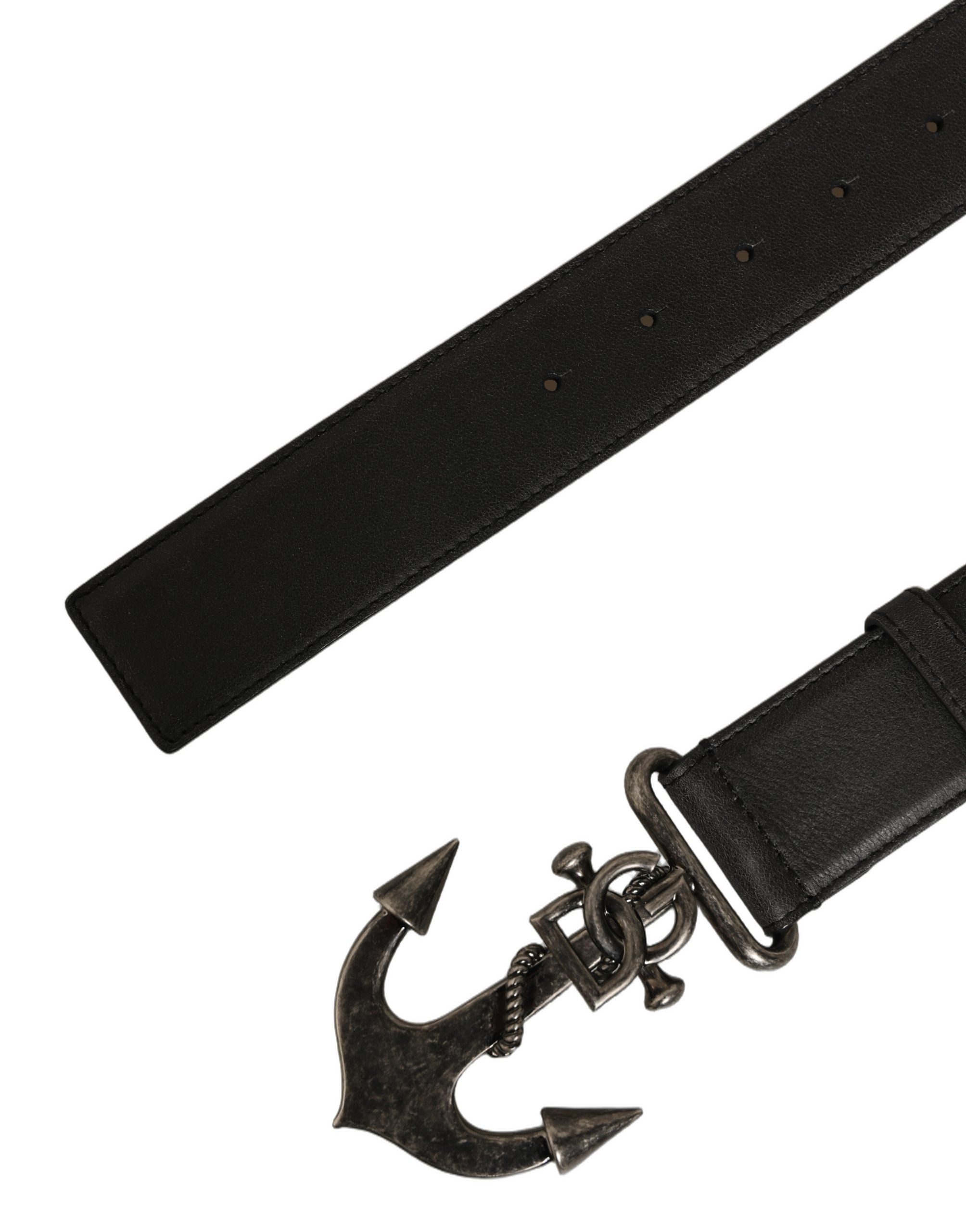 Dolce & Gabbana Black Leather Anchor Logo Belt - Timeless Luxury