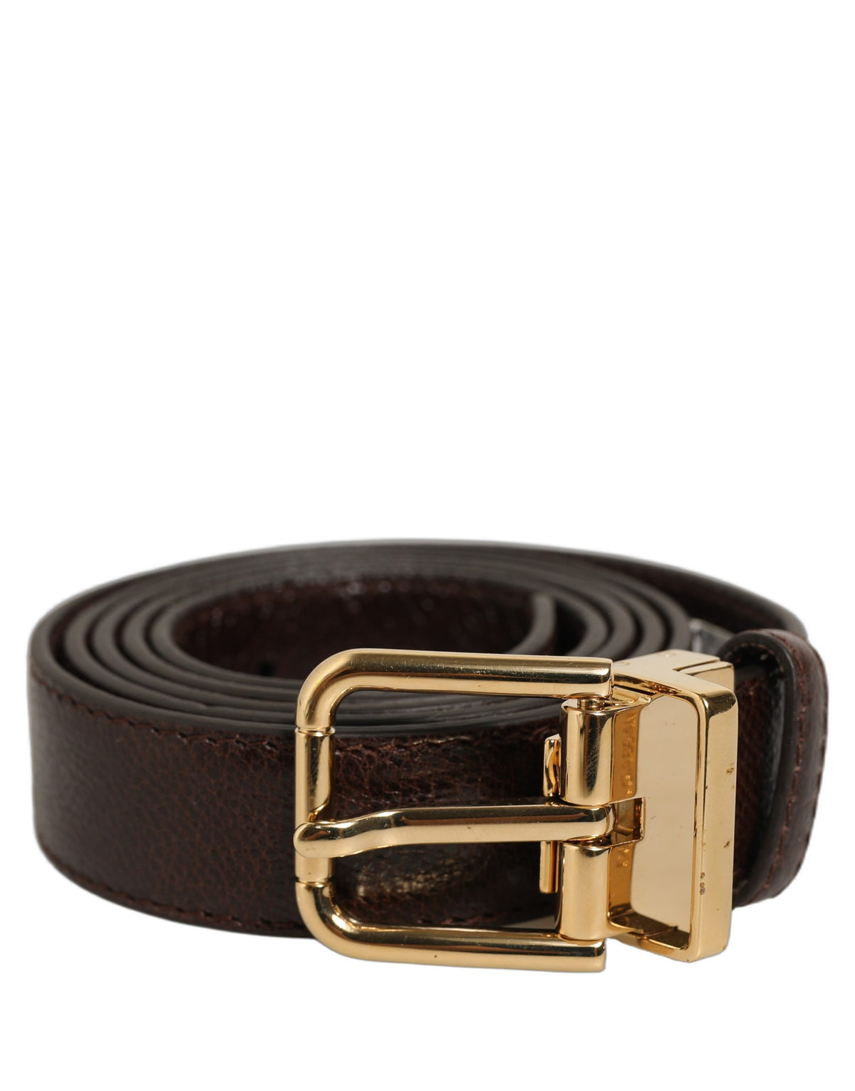 Dolce & Gabbana Brown Leather Belt with Gold Buckle - Luxury Accessory