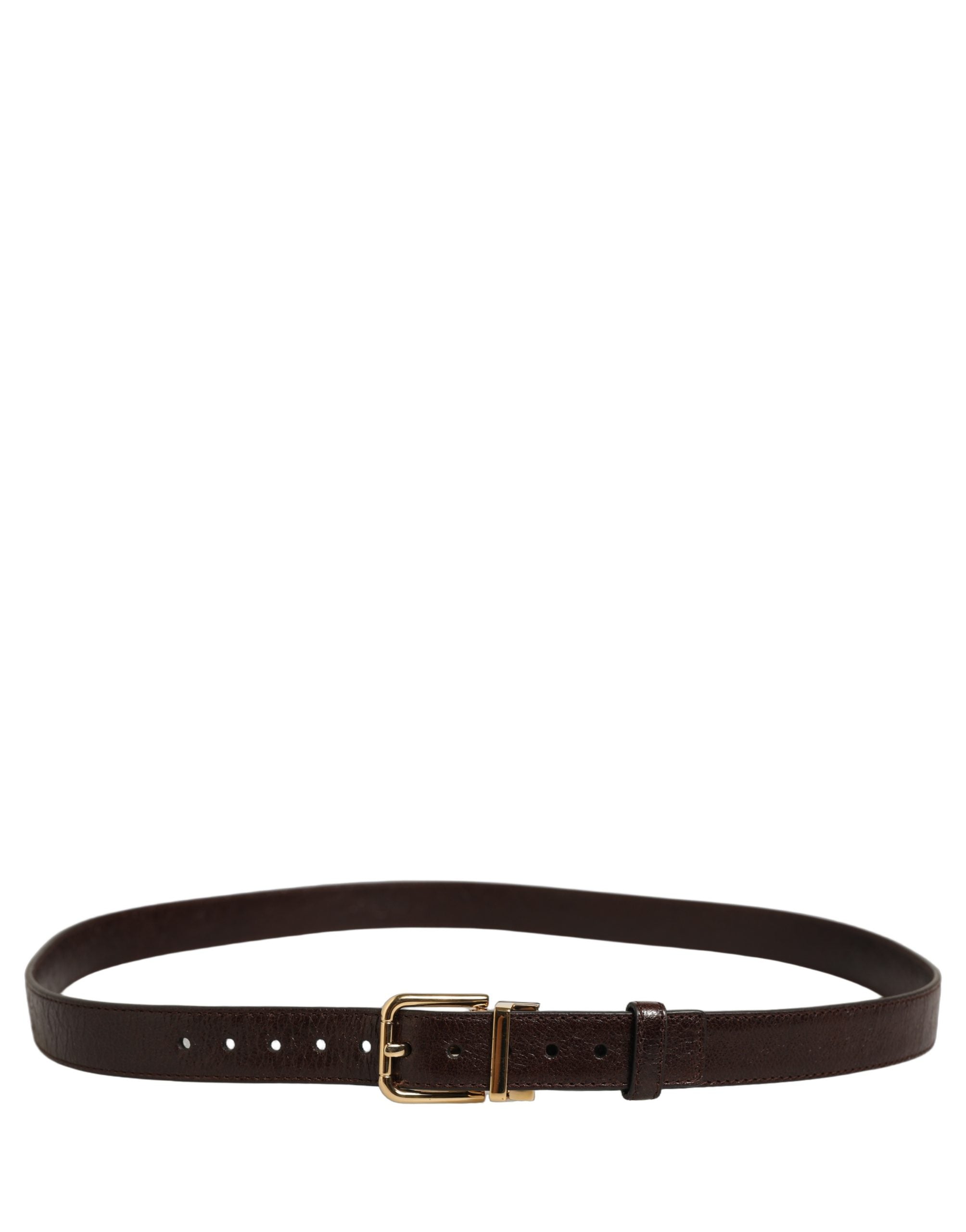 Dolce & Gabbana Brown Leather Belt with Gold Buckle - Luxury Fashion
