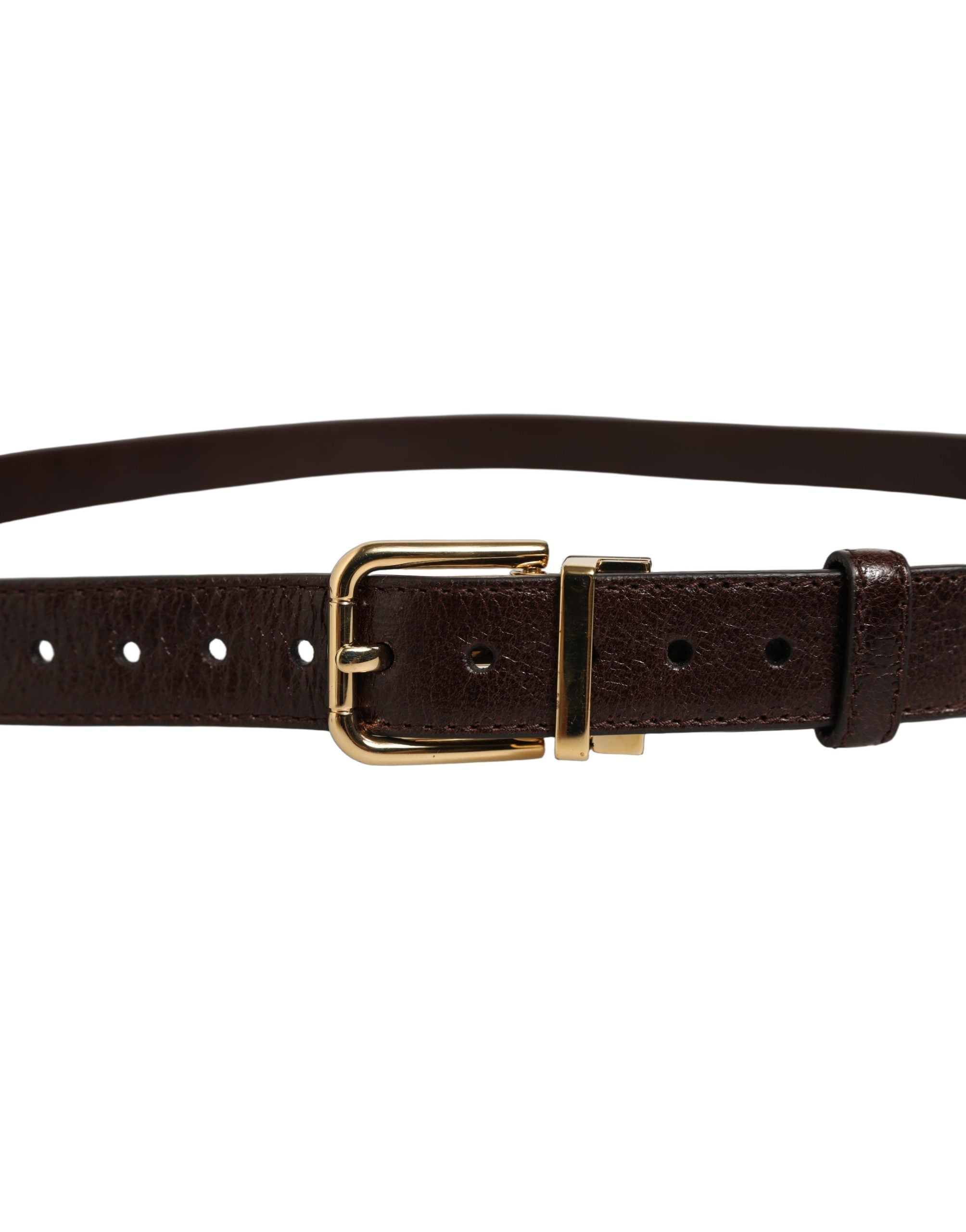 Dolce & Gabbana Brown Leather Belt with Gold Tone Buckle