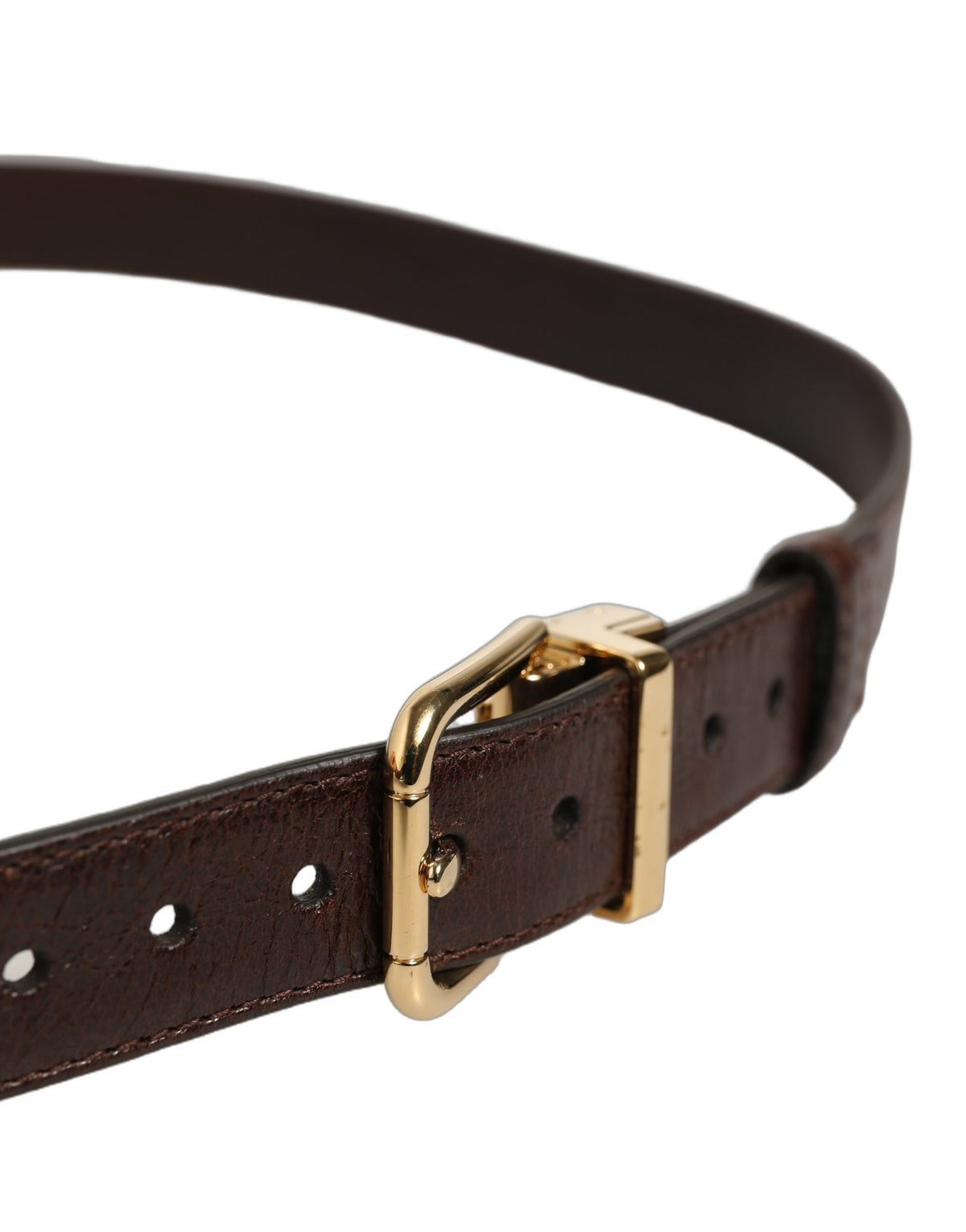 Dolce & Gabbana Brown Leather Belt with Gold Tone Buckle