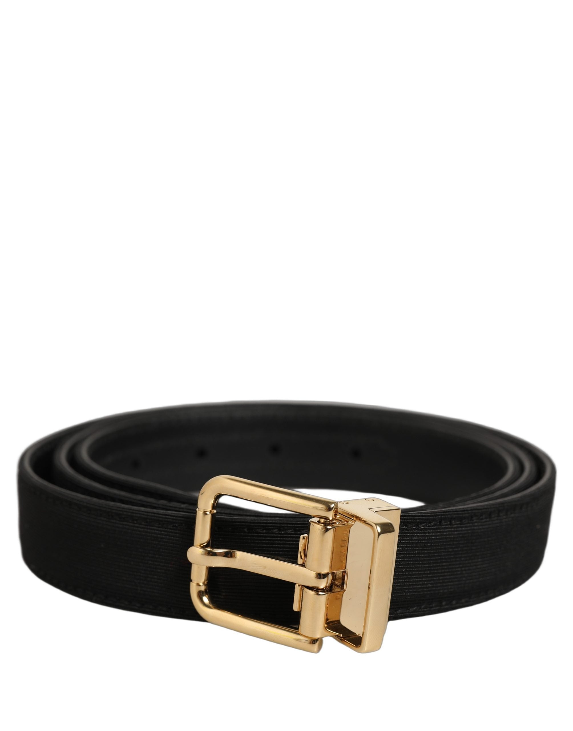 Dolce & Gabbana Black Canvas Leather Belt with Gold Buckle