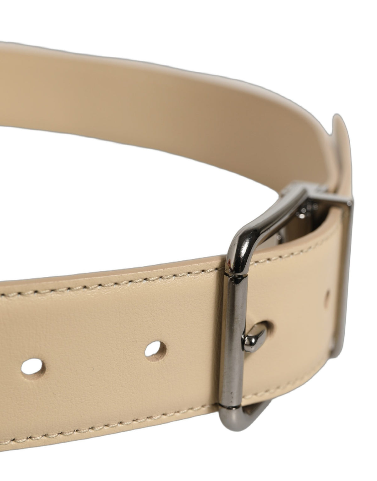 Dolce & Gabbana Beige Leather Belt with Silver Buckle - Luxury Elegance