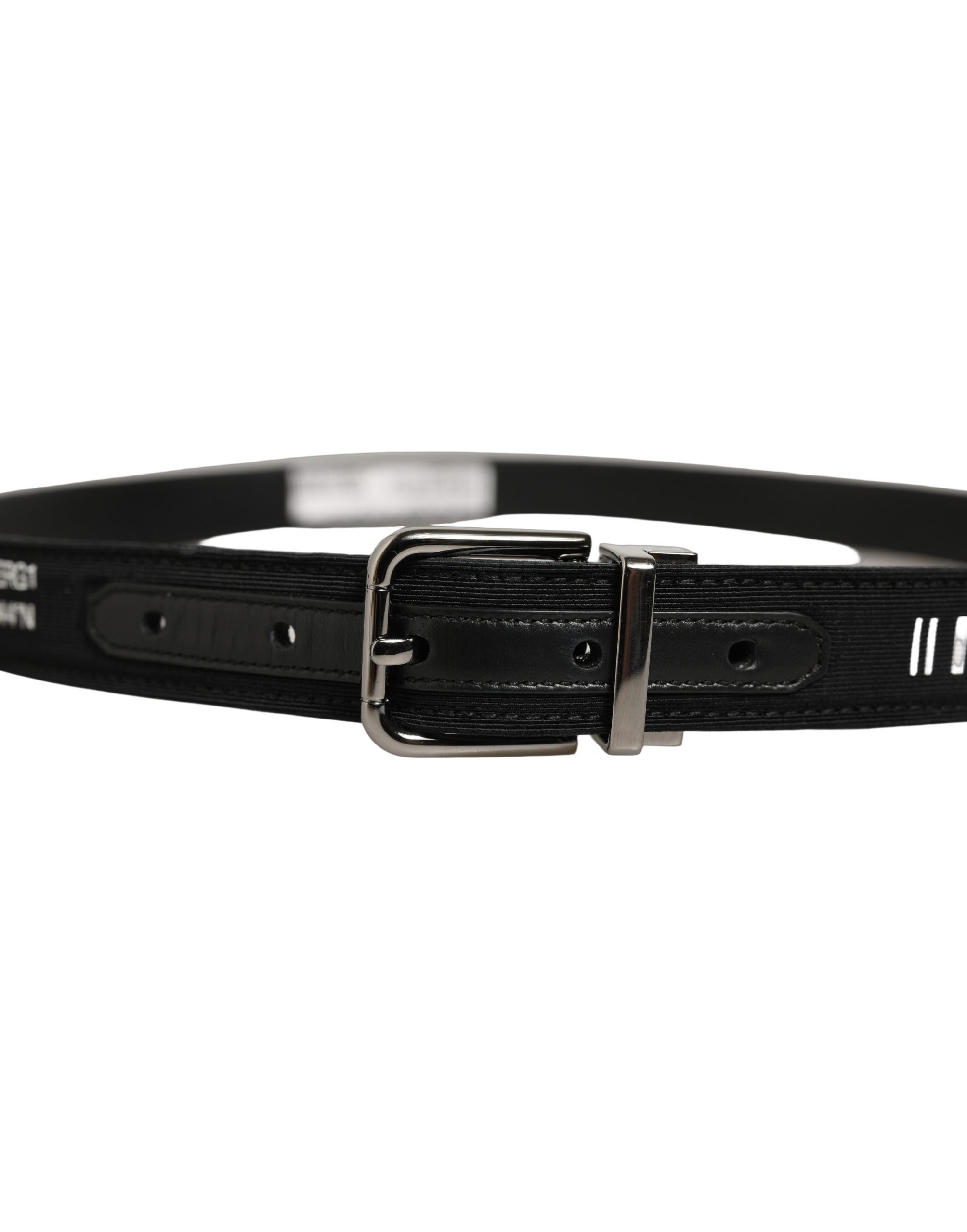 Dolce & Gabbana Black Fabric Leather Belt with Silver Buckle