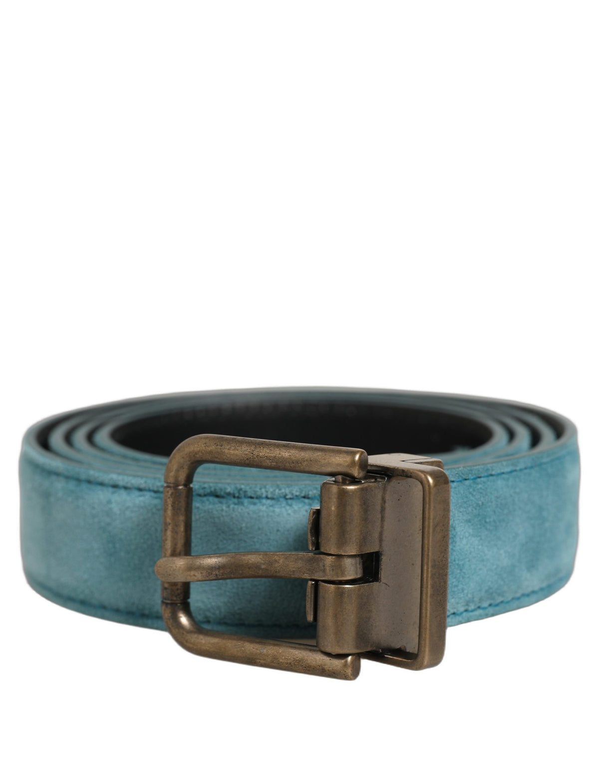Dolce & Gabbana Blue Suede Belt with Gold Tone Buckle