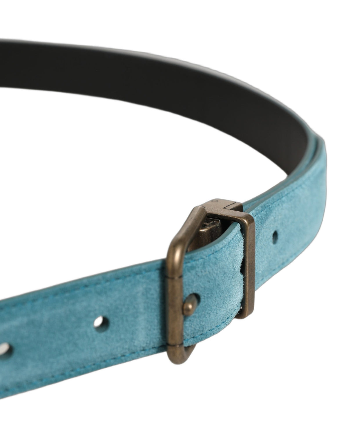 Dolce & Gabbana Blue Suede Belt with Gold Tone Buckle