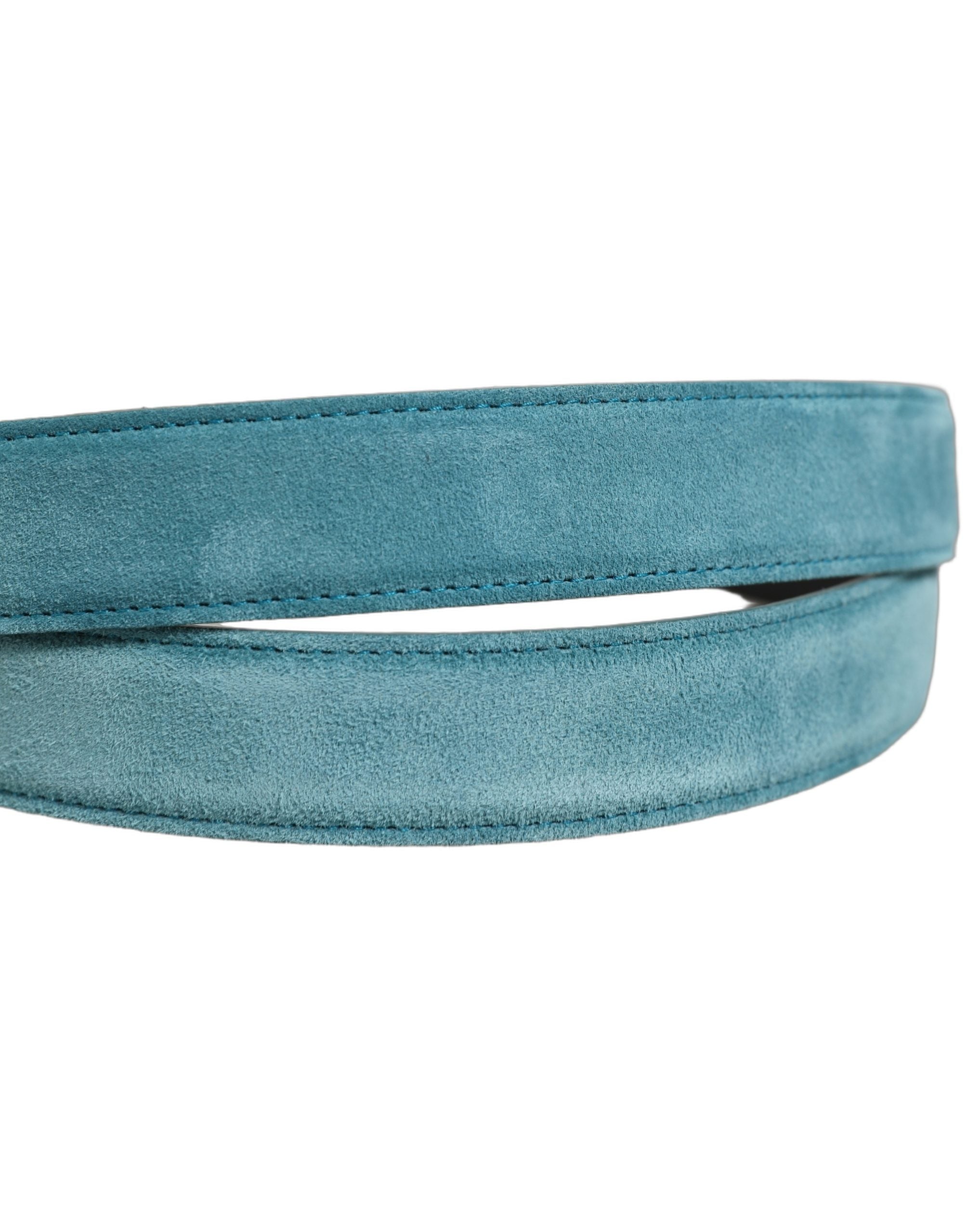 Dolce & Gabbana Blue Suede Belt with Gold Tone Buckle
