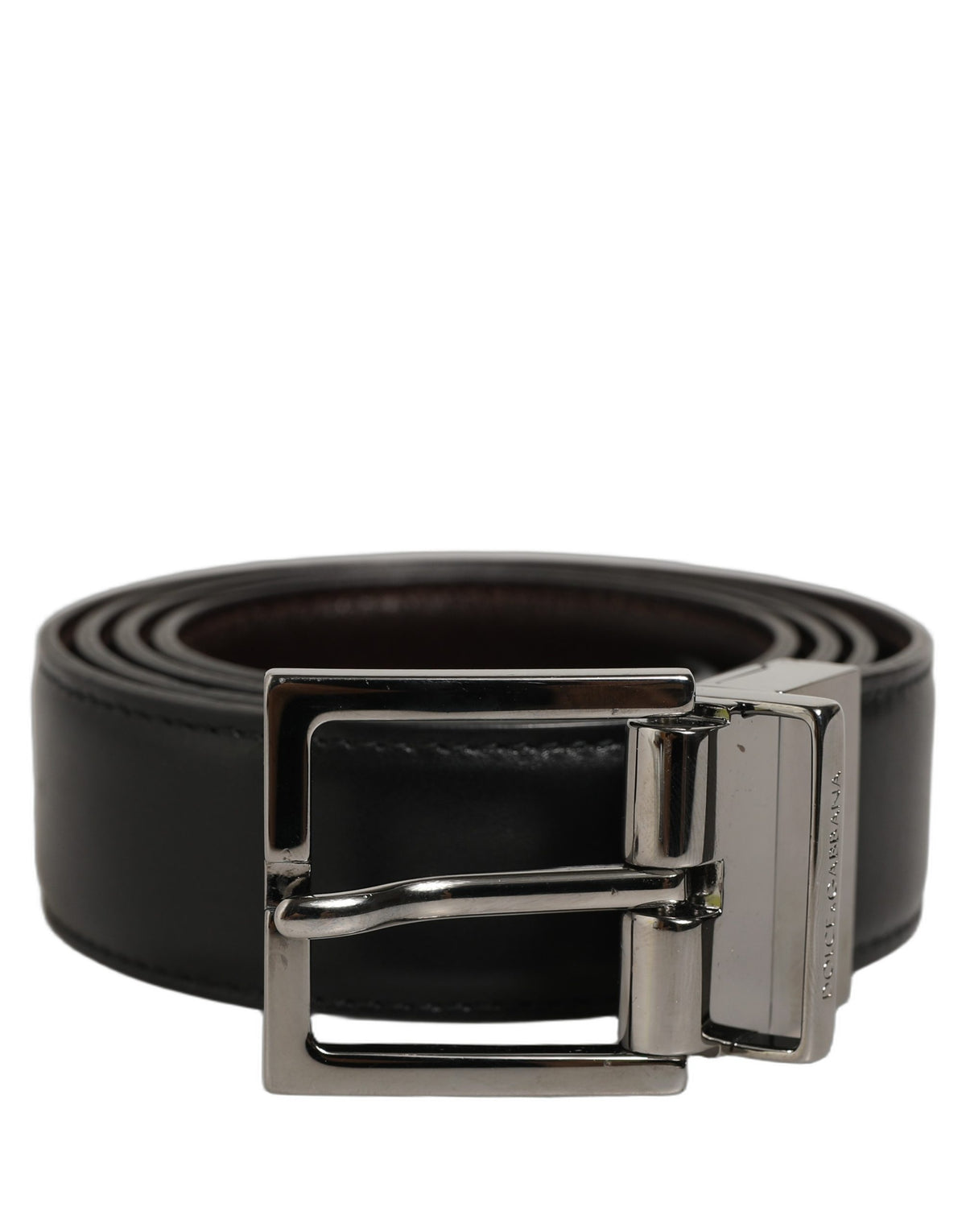 Dolce & Gabbana Black Leather Belt with Silver Buckle - Luxury Elegance