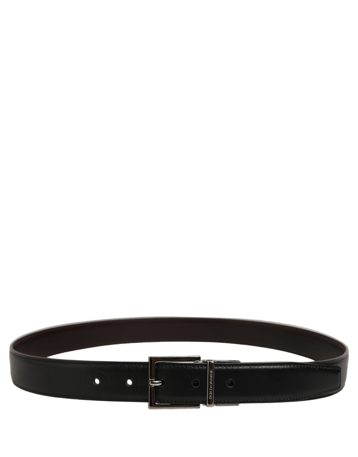Dolce & Gabbana Black Leather Belt with Silver Buckle - Luxury Elegance