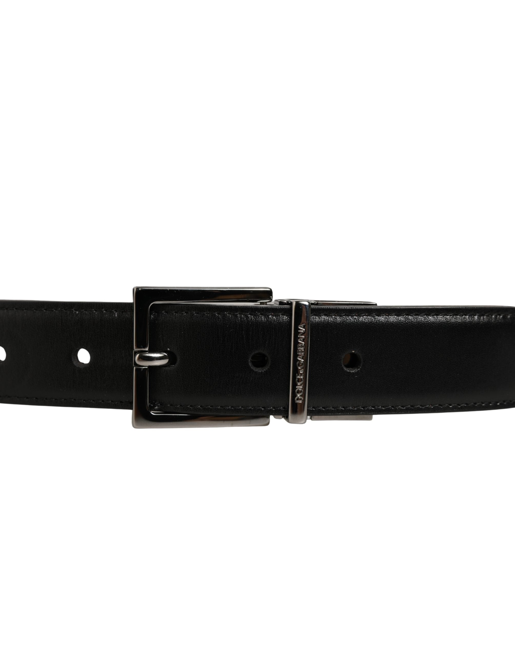 Dolce & Gabbana Black Leather Belt with Silver Buckle - Luxury Essentials