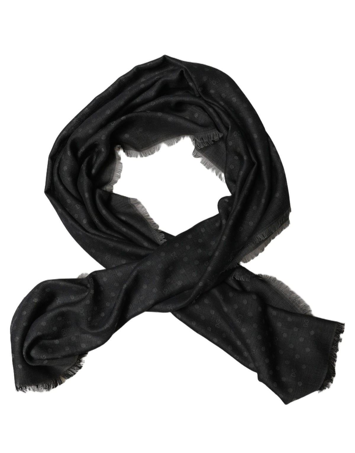 Dolce & Gabbana Black Viscose Polka Dot Fringe Shawl