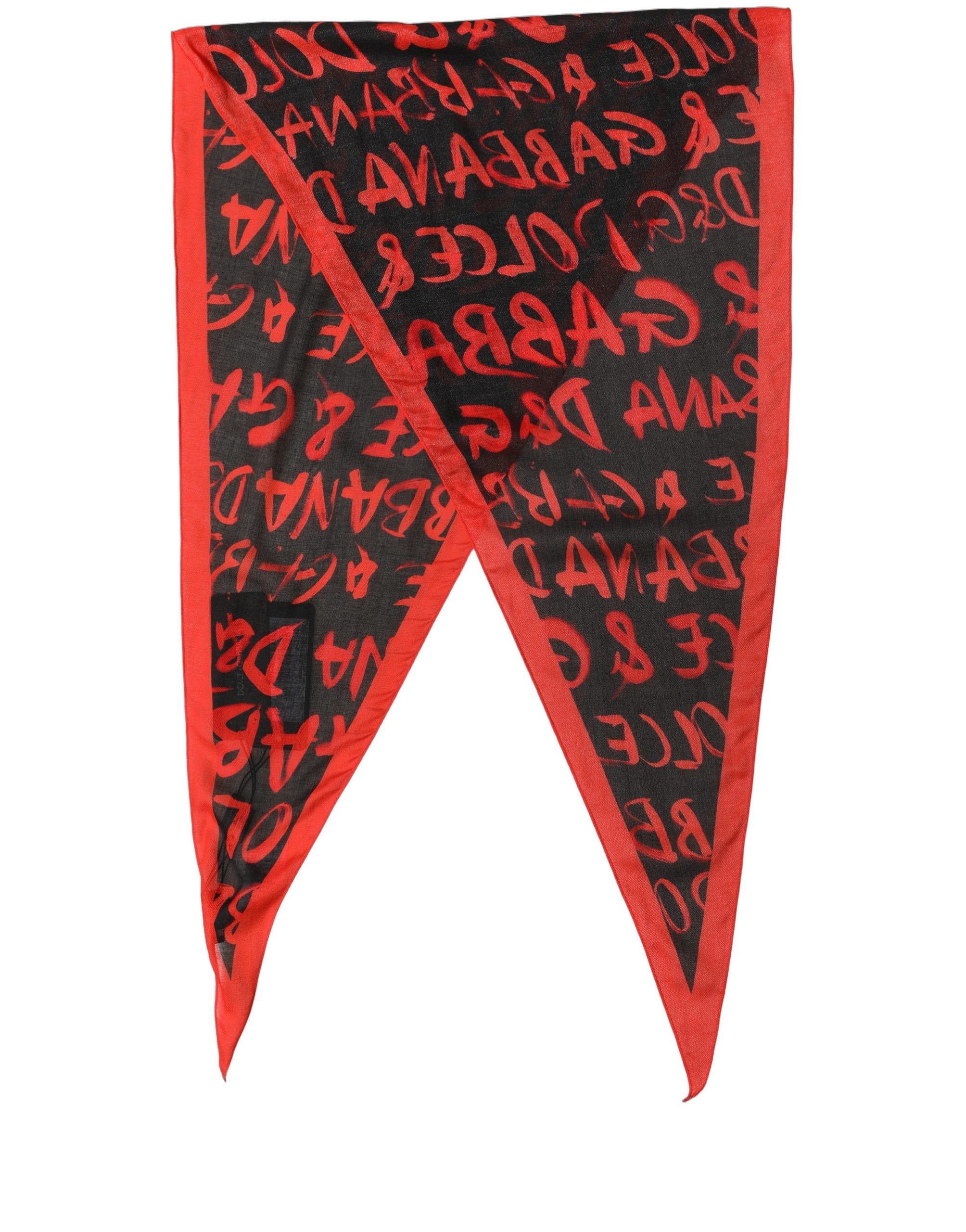 Dolce & Gabbana Graffiti Logo Lace Stole Scarf - Luxury Red & Black
