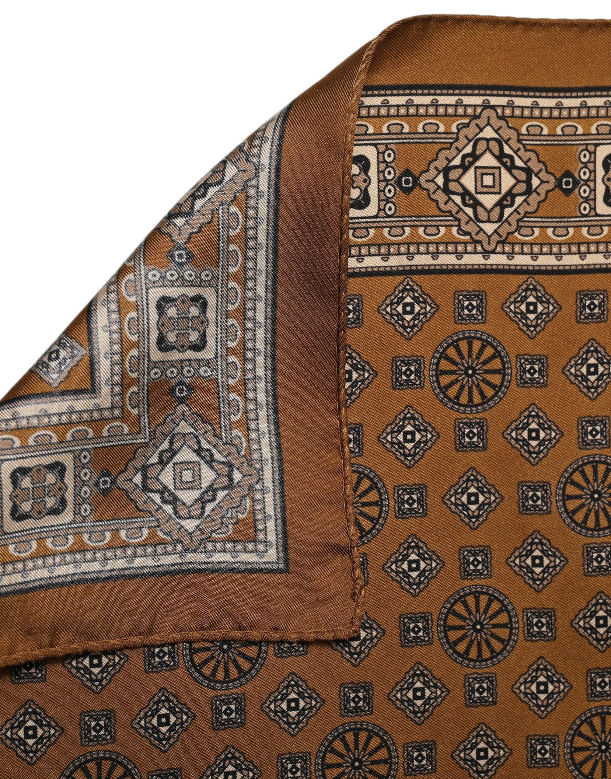 Dolce & Gabbana Brown Geometric Silk Pocket Square Foulard