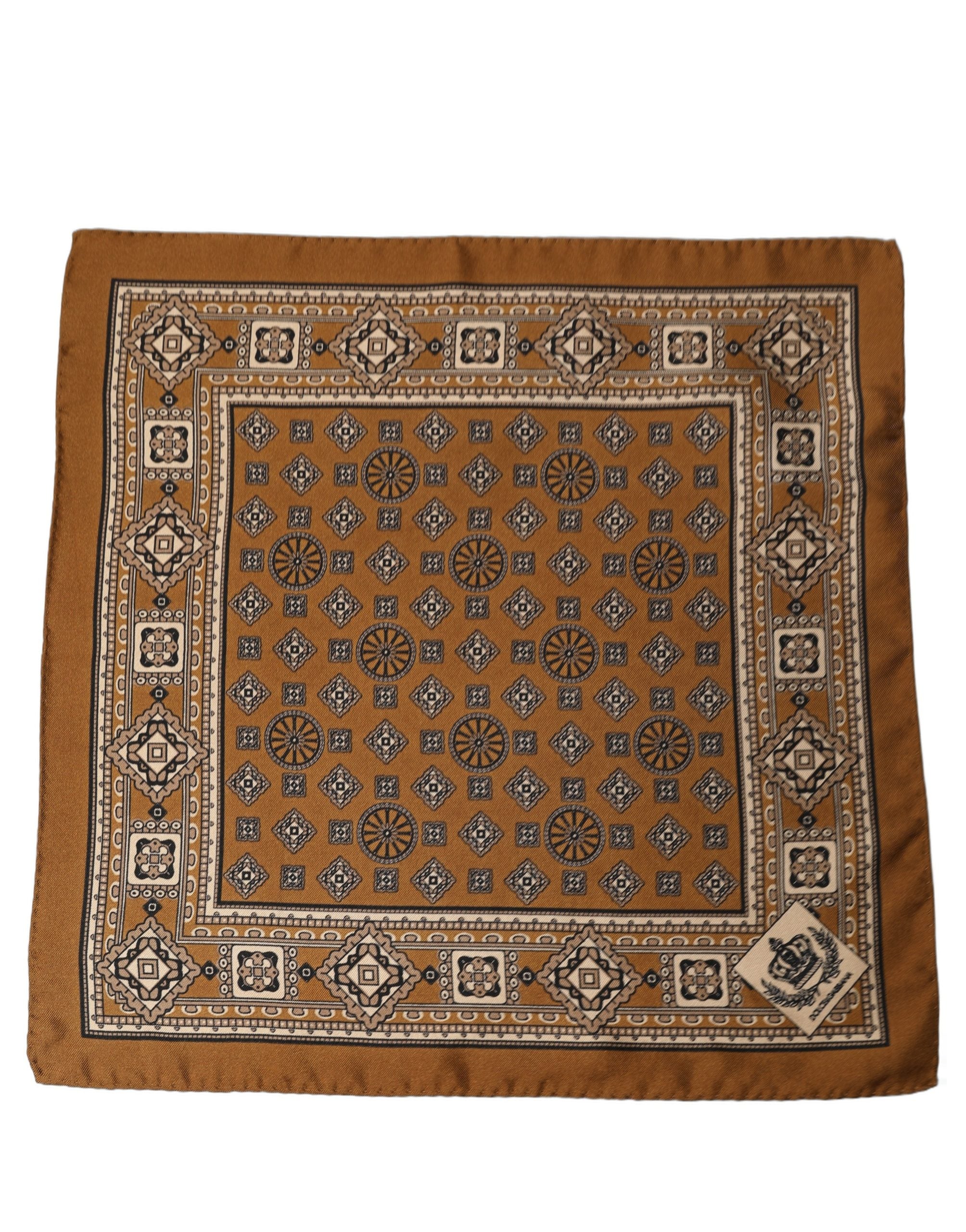 Dolce & Gabbana Brown Geometric Silk Pocket Square Foulard