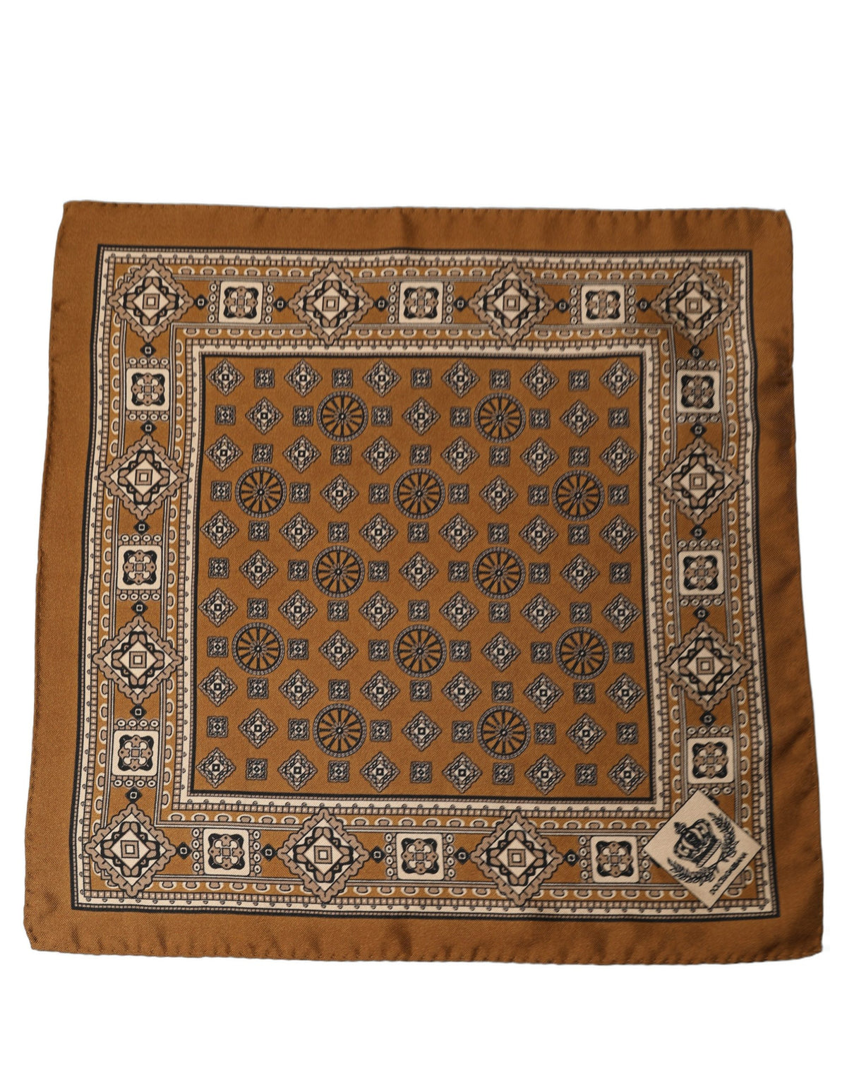 Dolce & Gabbana Brown Geometric Silk Pocket Square Foulard