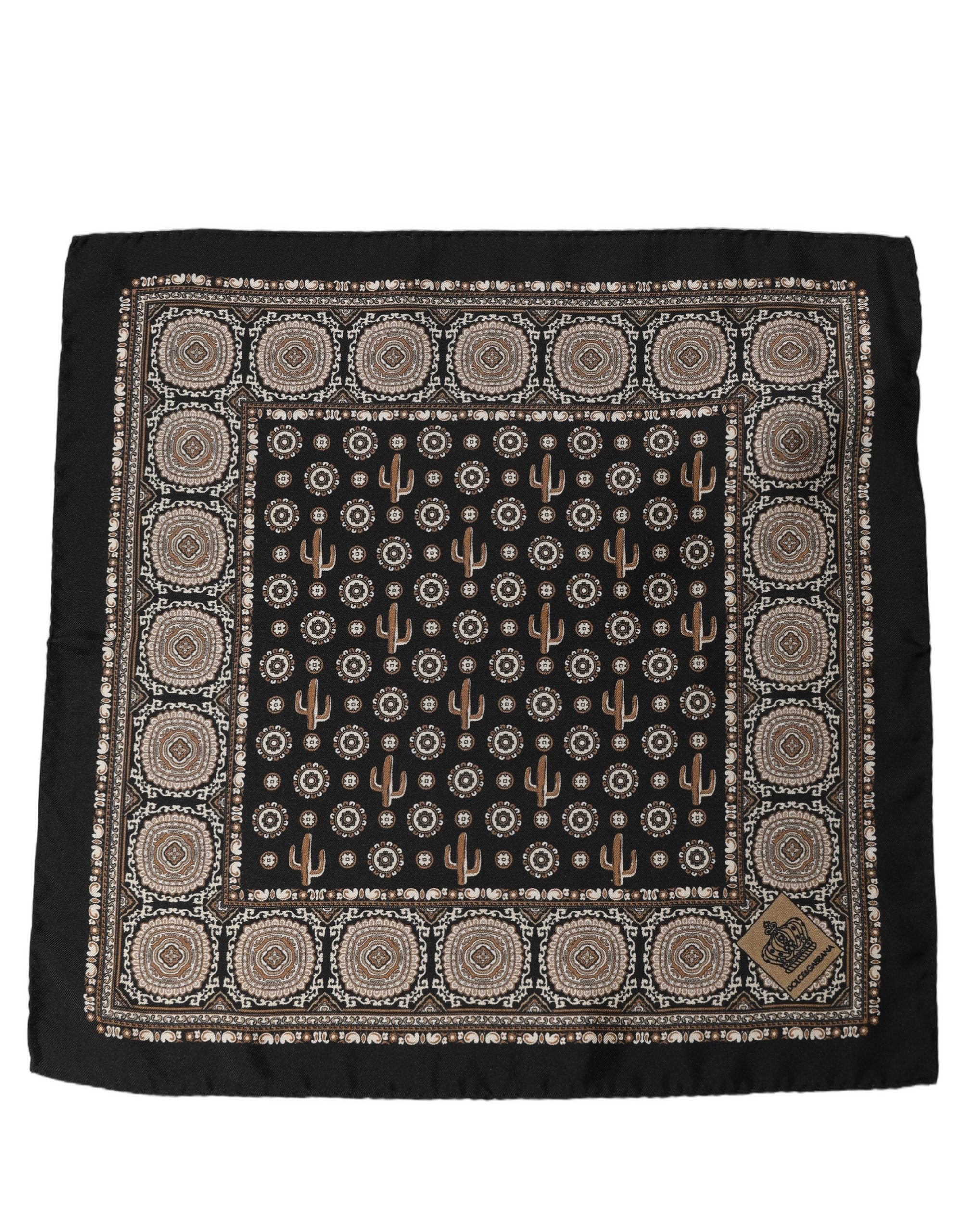 Dolce & Gabbana Black Cactus Silk Foulard Scarf - Luxury Elegance