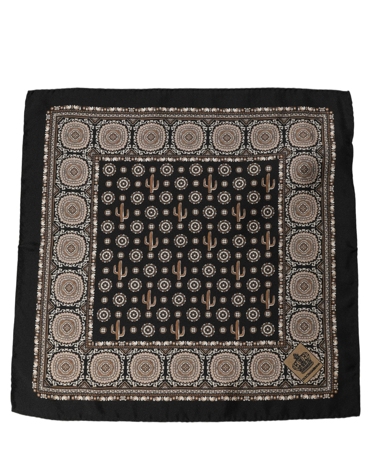 Dolce & Gabbana Black Cactus Silk Foulard Scarf - Luxury Elegance
