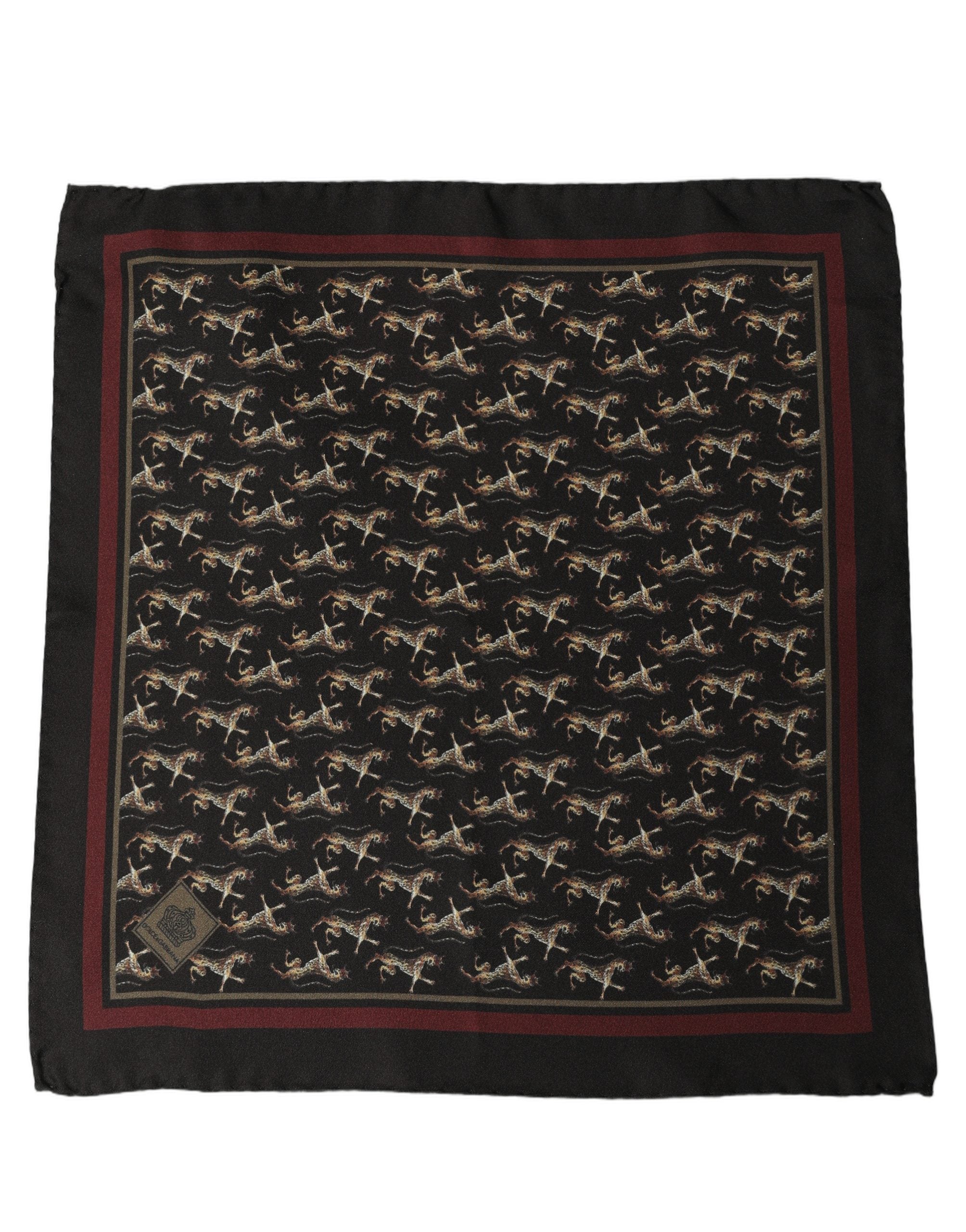 Dolce & Gabbana Black Silk Horse Pocket Square Foulard