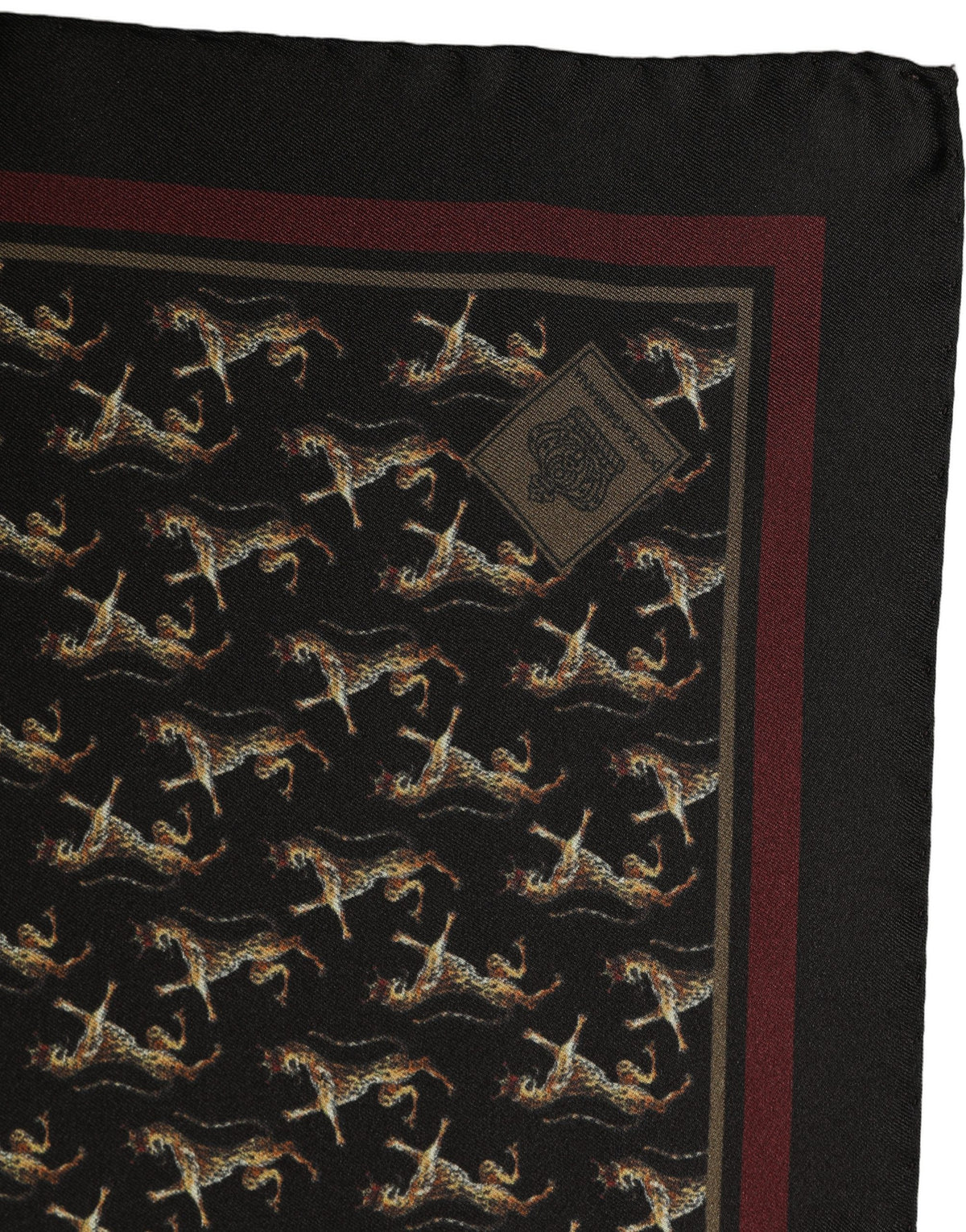 Dolce & Gabbana Black Silk Horse Pocket Square Foulard