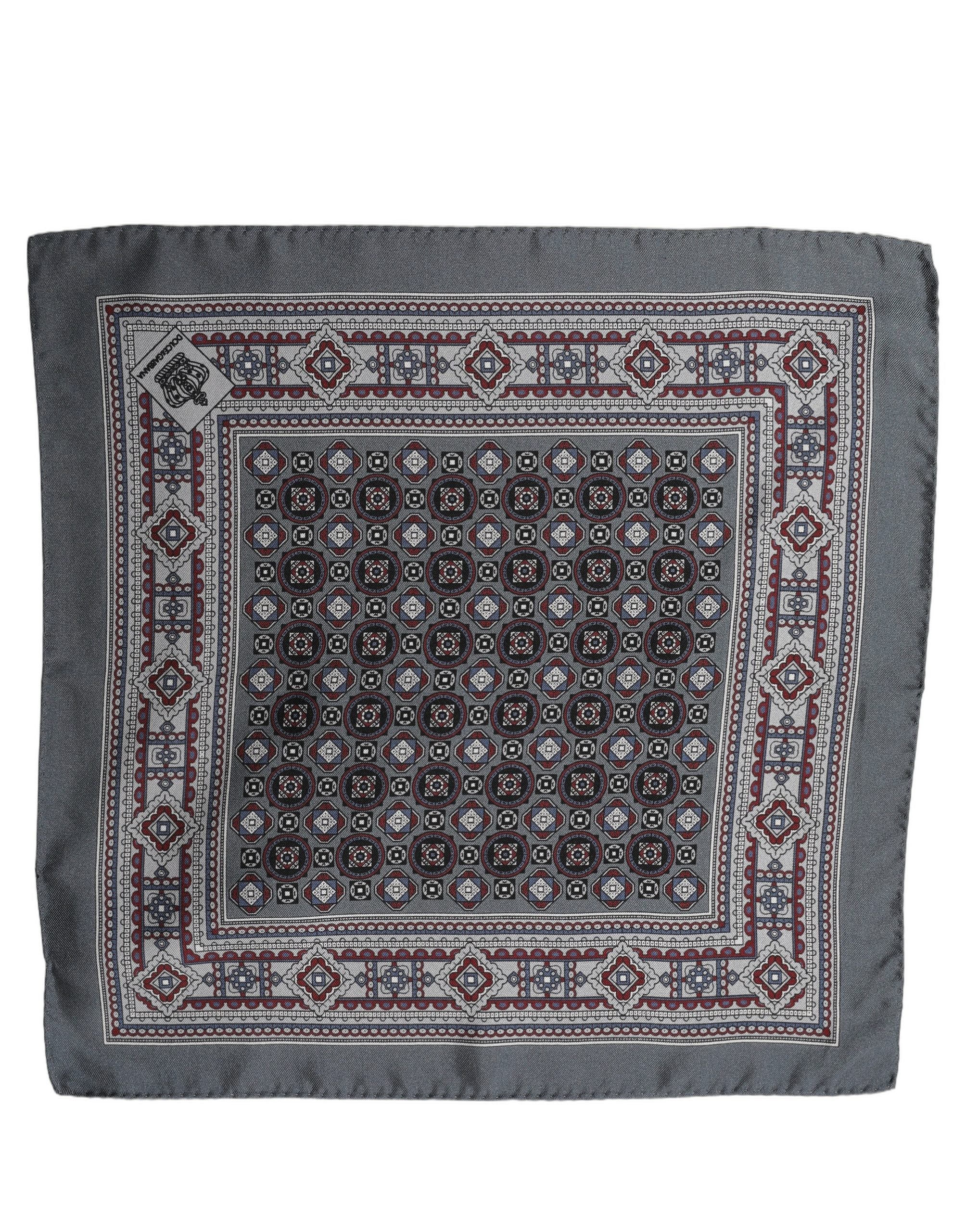 Dolce & Gabbana Gray Silk Geometric Pocket Square Foulard