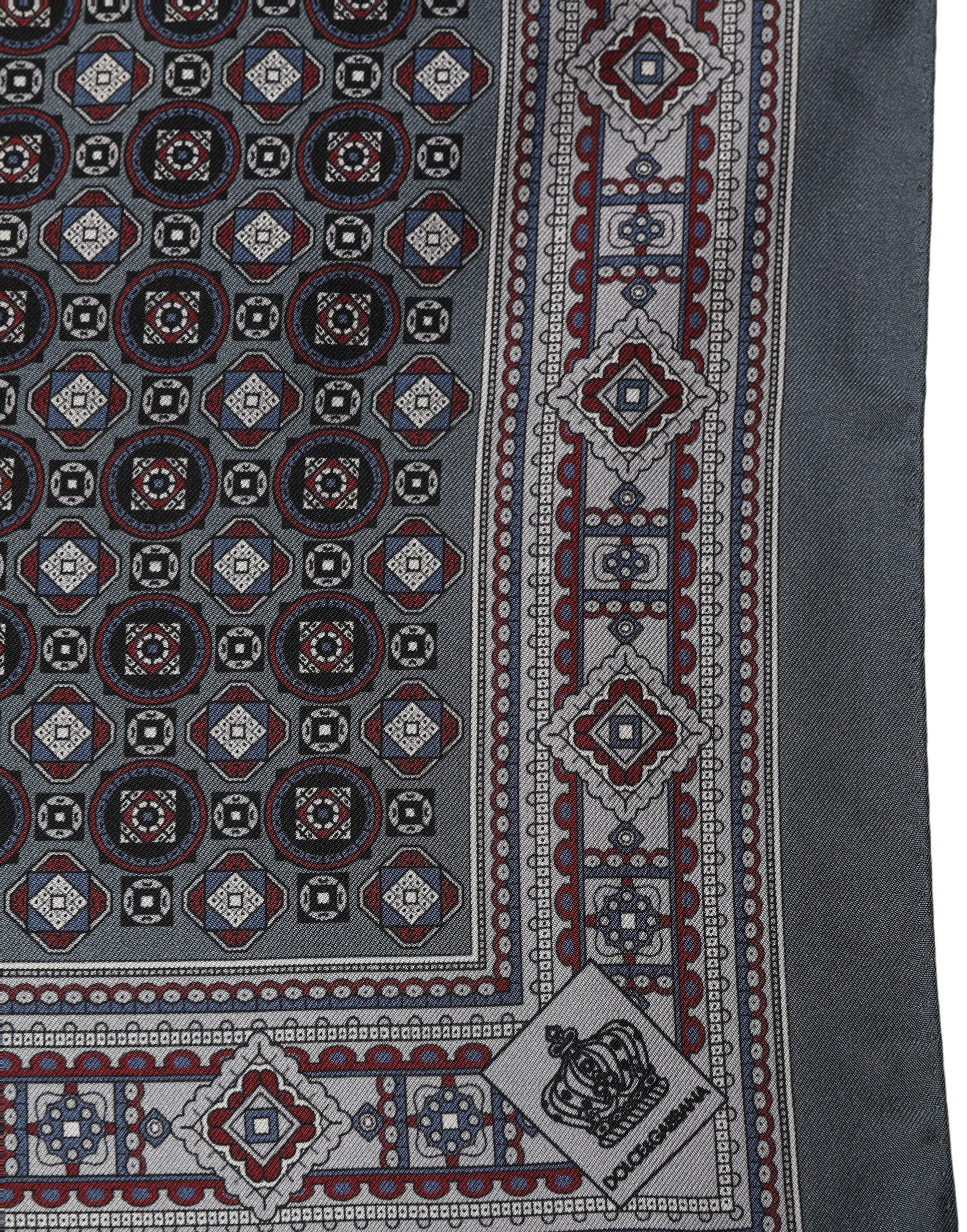 Dolce & Gabbana Gray Silk Geometric Pocket Square Foulard