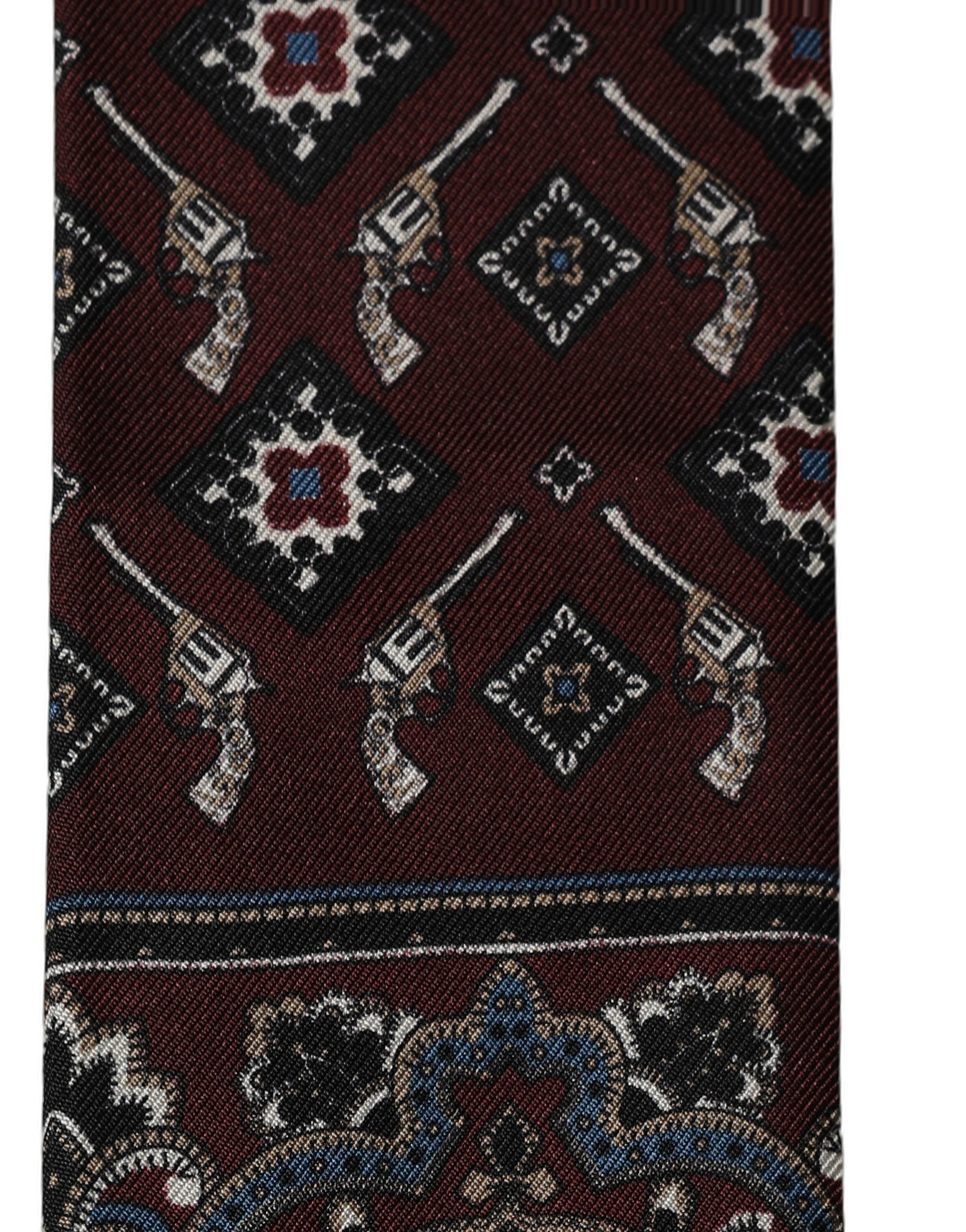 Dolce & Gabbana Burgundy Silk Skinny Scarf with Fringed Ends