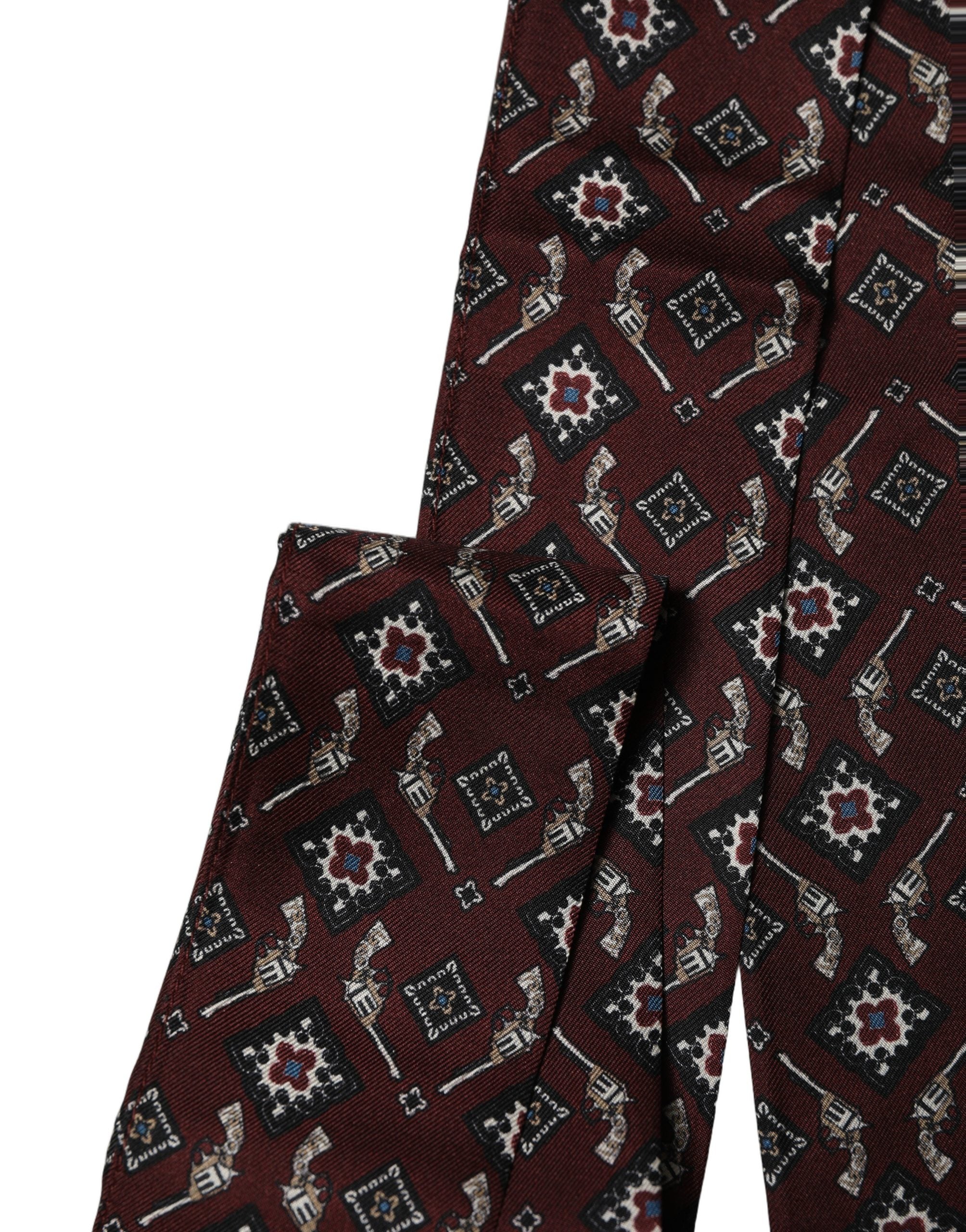 Dolce & Gabbana Burgundy Silk Skinny Scarf with Fringed Ends