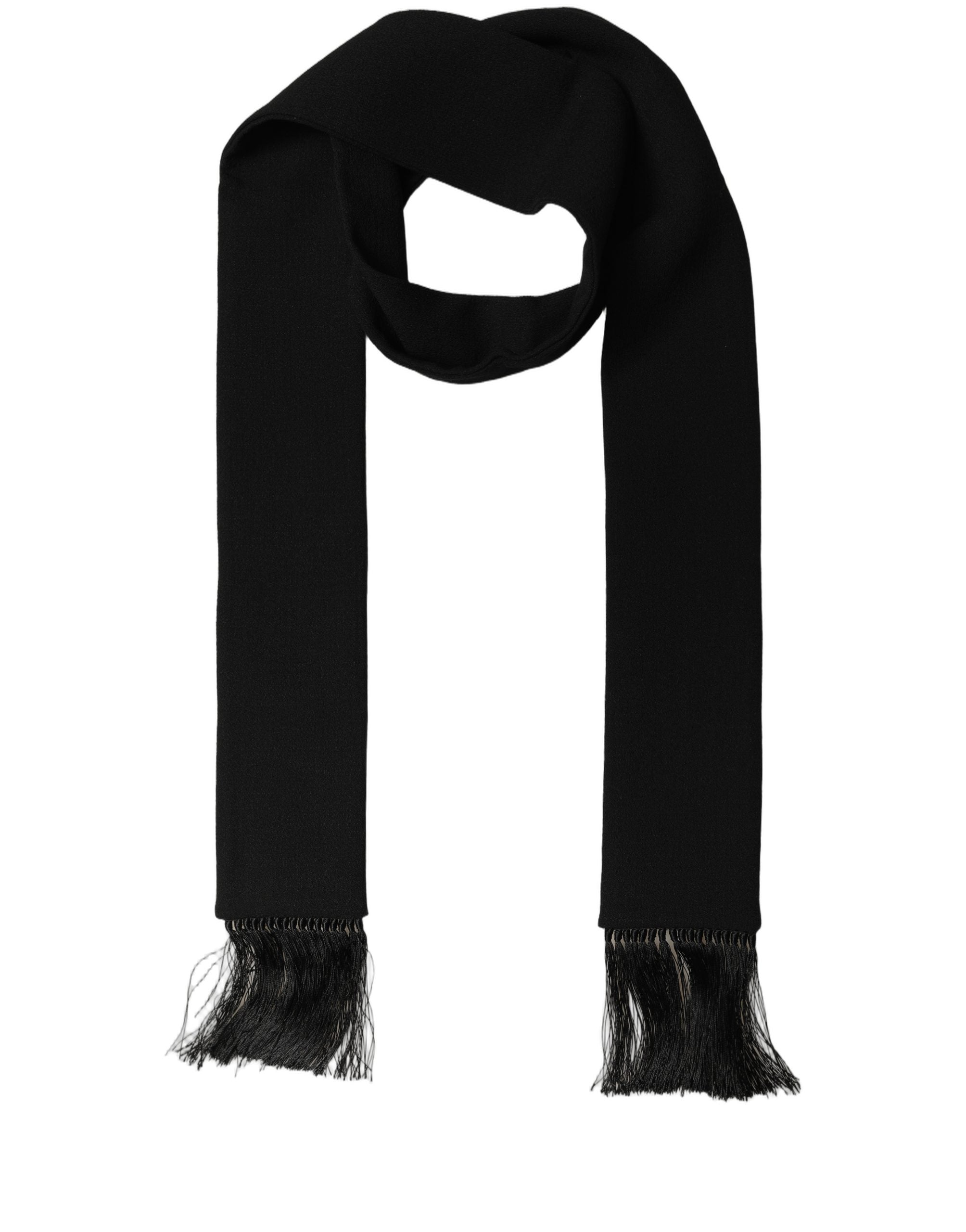 Dolce & Gabbana Black Wool Fringed Foulard Scarf - Timeless Luxury