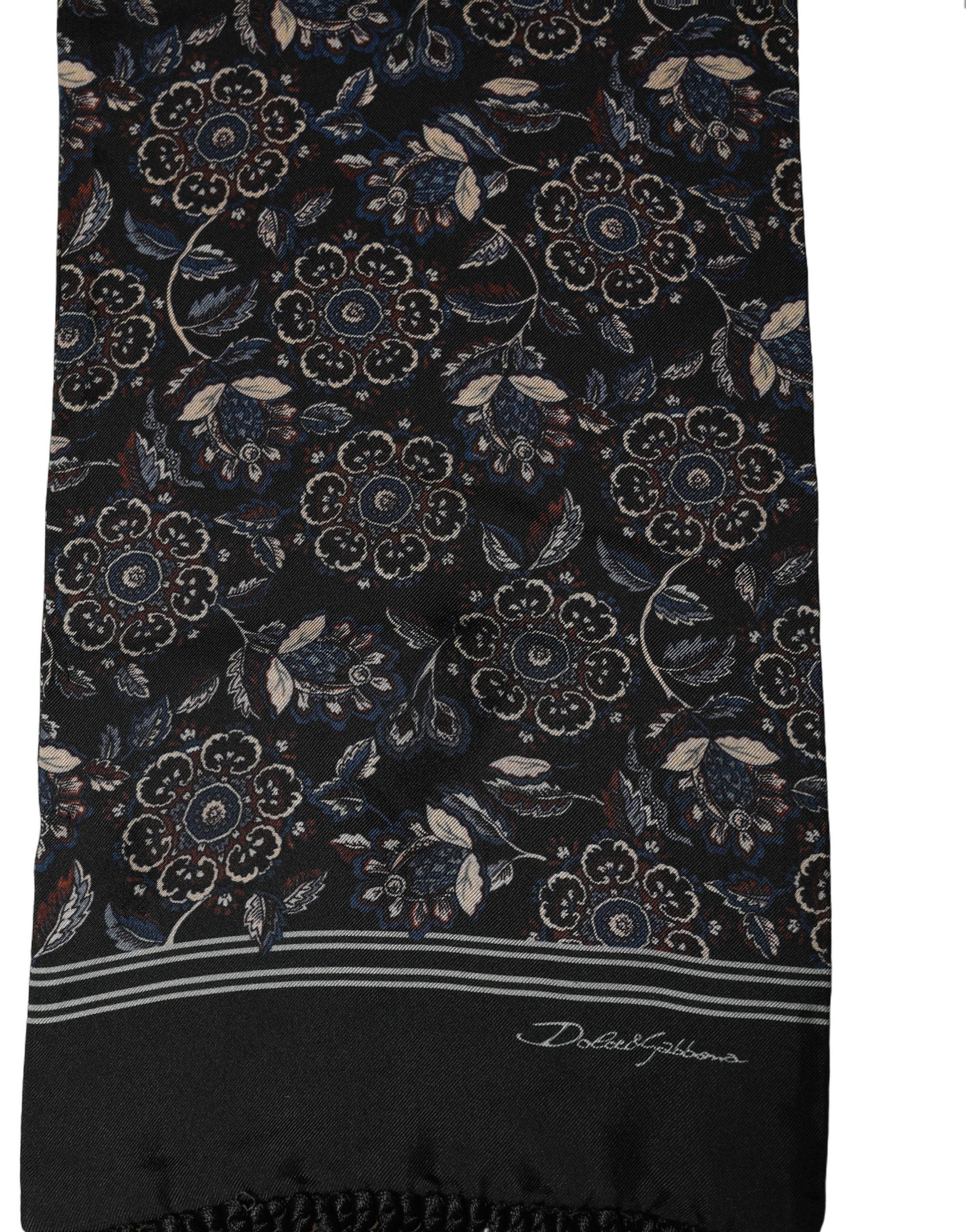 Dolce & Gabbana Black Silk Floral Paisley Fringed Shawl
