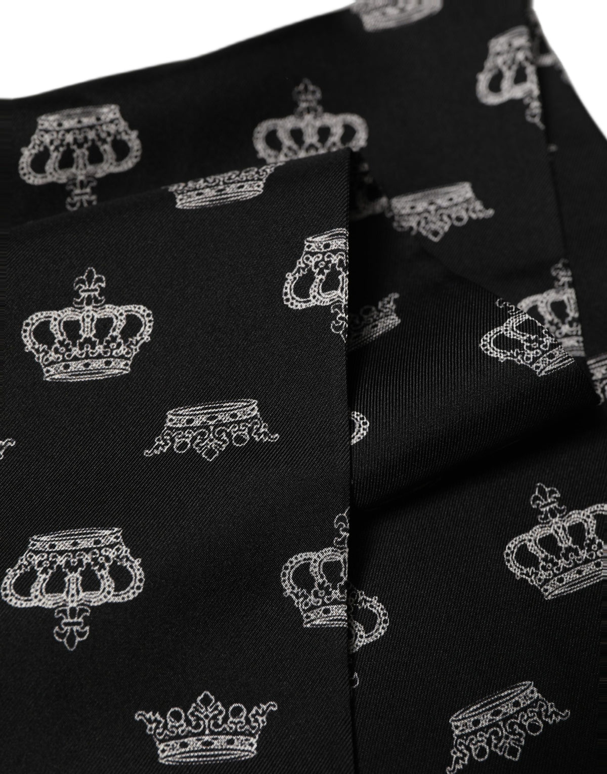 Dolce & Gabbana Black Silk Crown Fringed Shawl Scarf