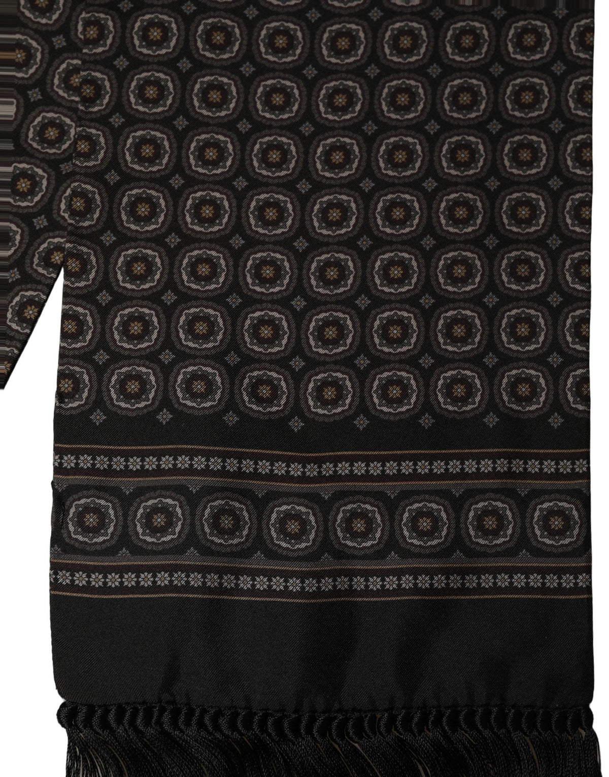 Dolce & Gabbana Black Silk Geometric Fringed Shawl Scarf