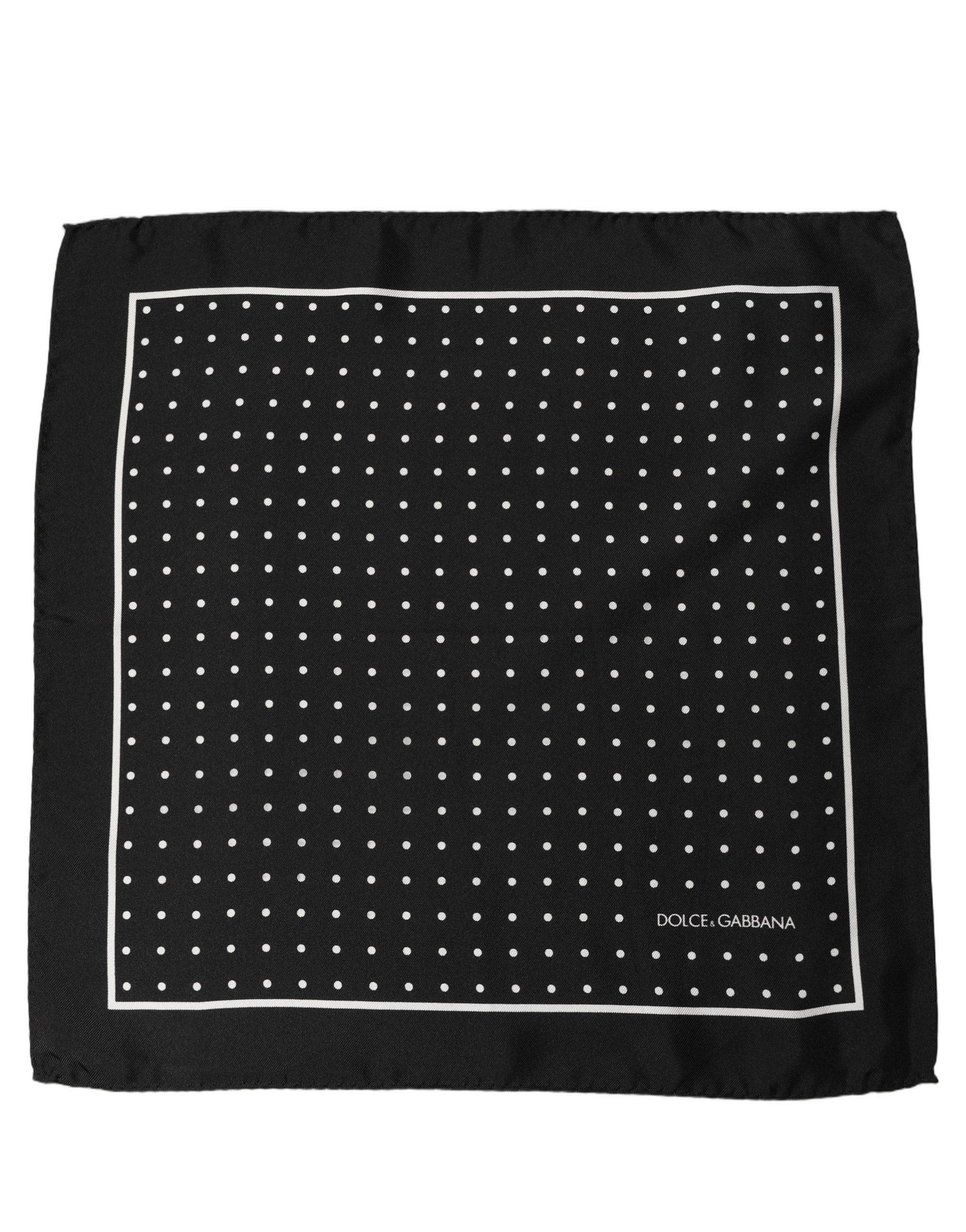 Dolce & Gabbana Black Silk Polka Dot Pocket Square Foulard
