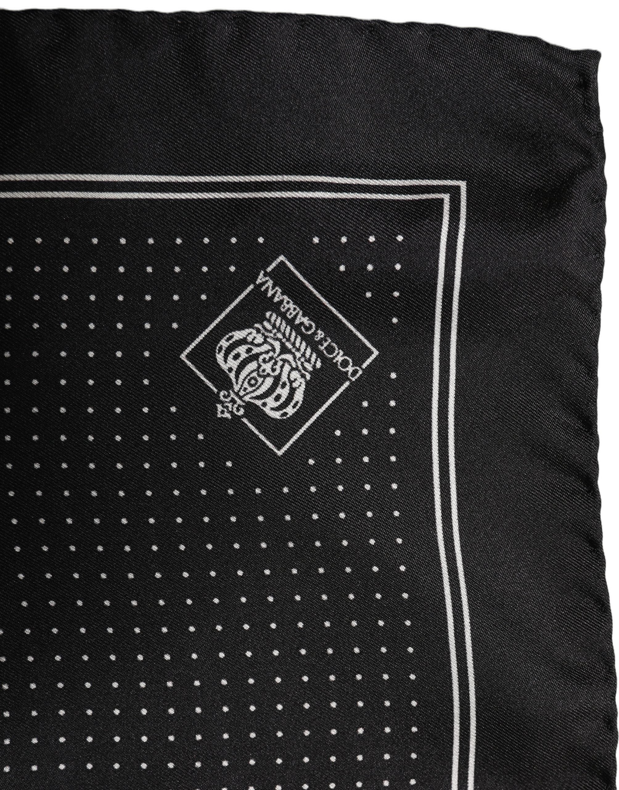 Dolce & Gabbana Black Silk Polka Dot Pocket Square Foulard