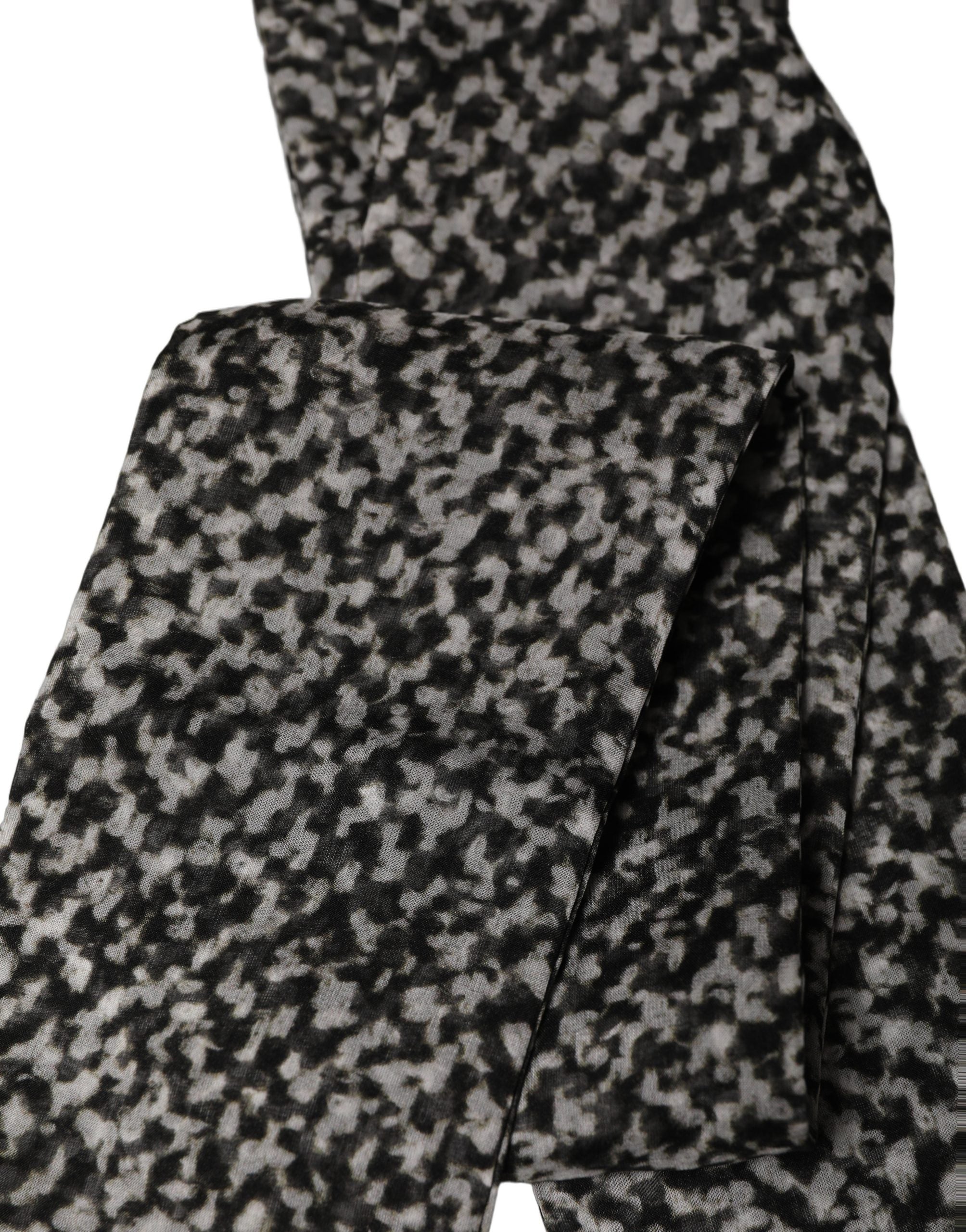 Dolce & Gabbana Black White Herringbone Silk Shawl Scarf