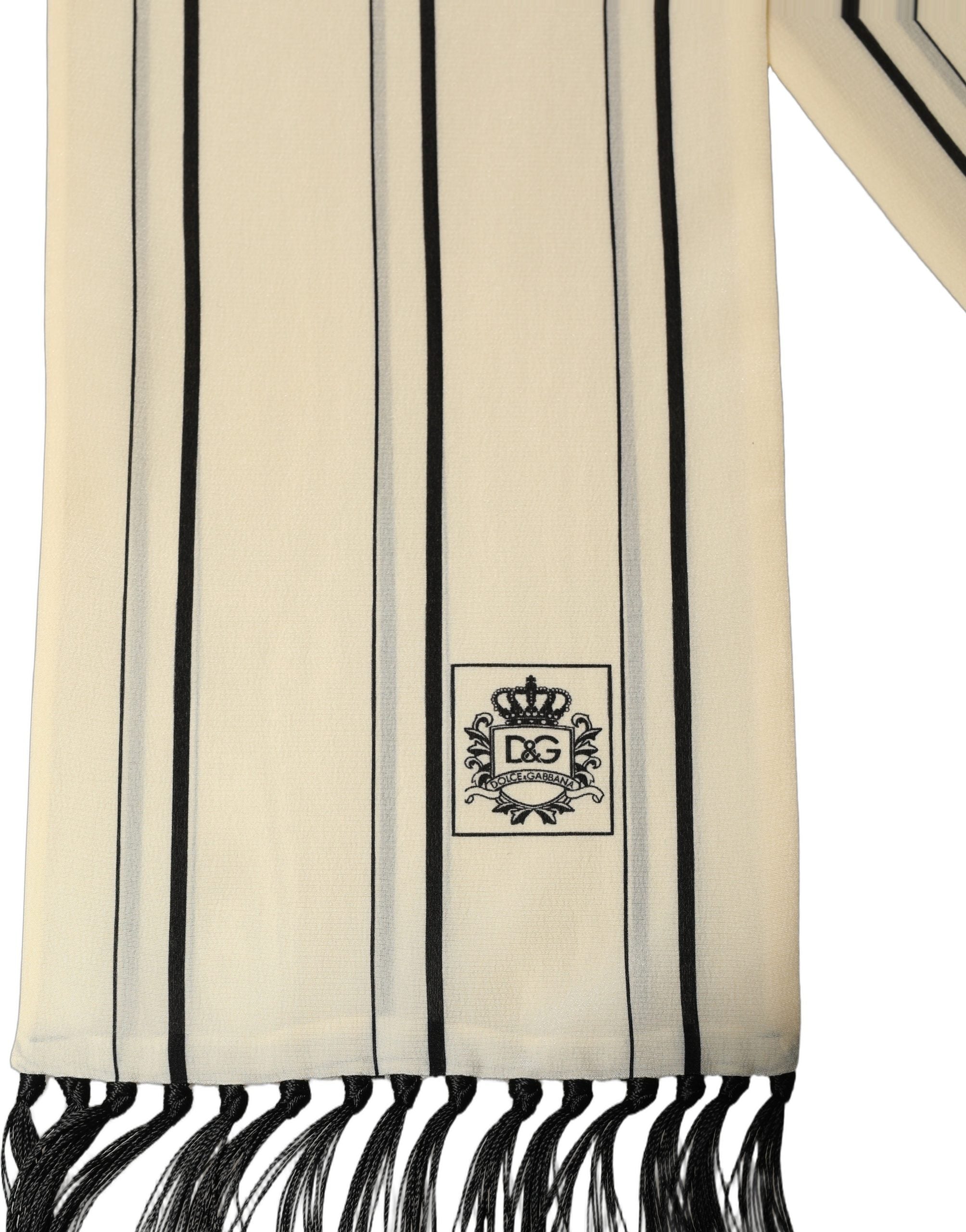 Dolce & Gabbana Silk Striped Fringed Shawl Scarf - Timeless Elegance