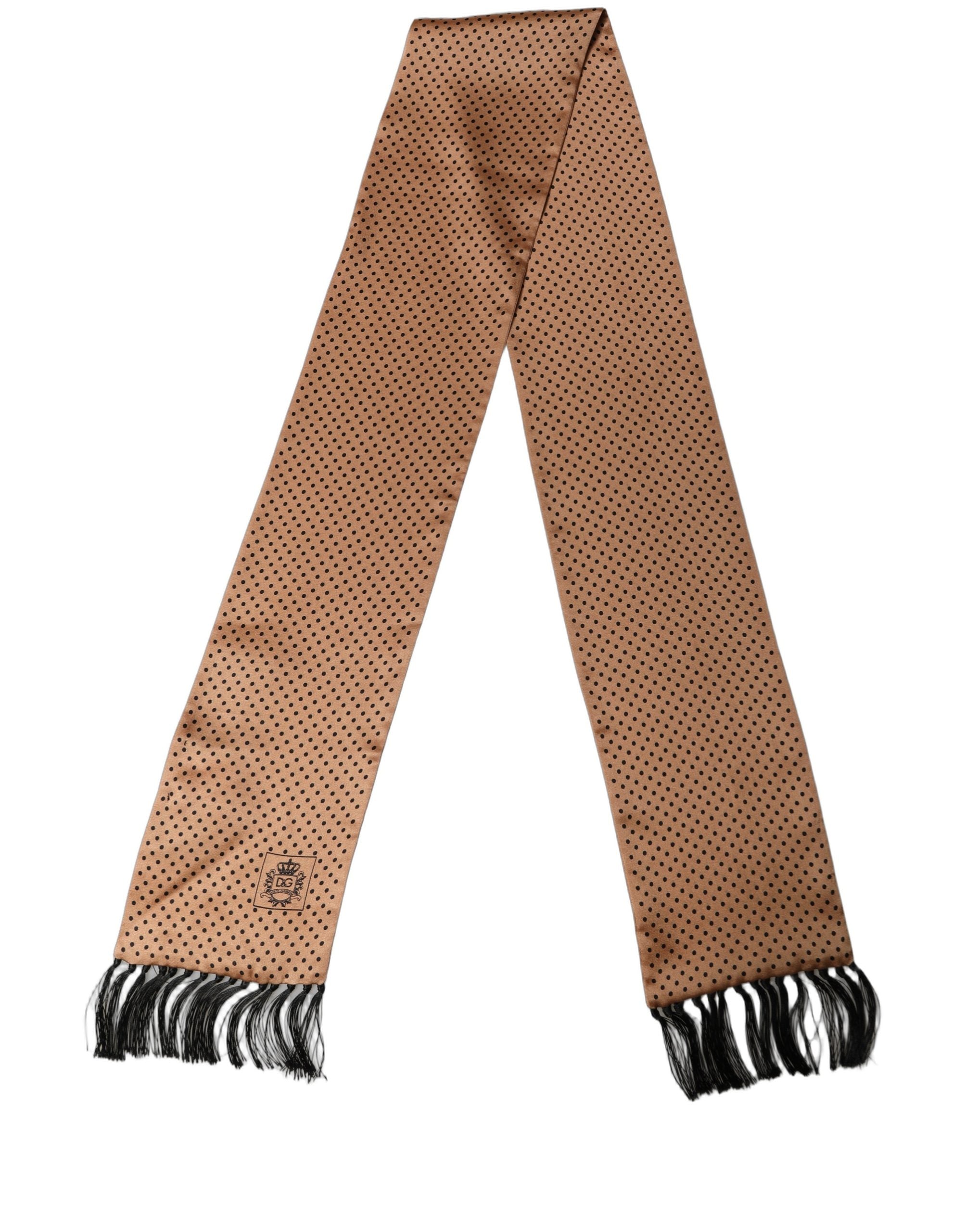Dolce & Gabbana Brown Silk Dotted Fringed Shawl Scarf