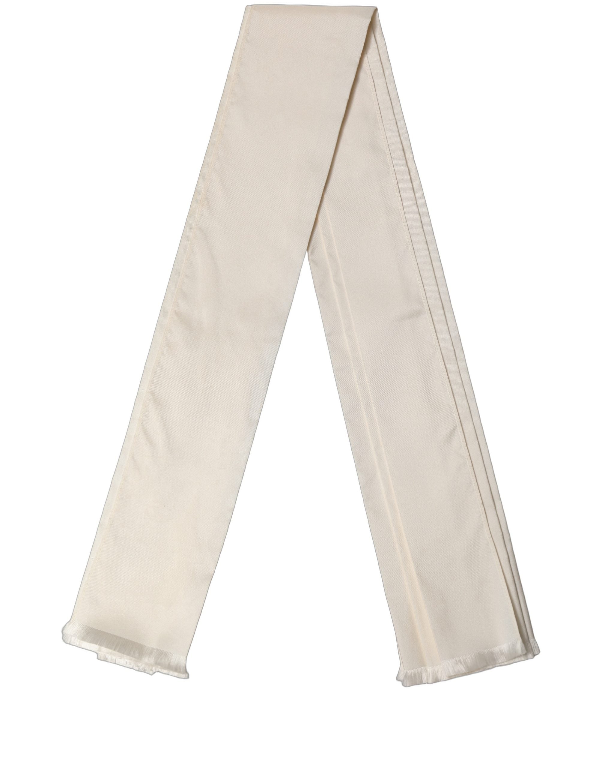 Dolce & Gabbana Cream Silk Fringed Neck Shawl Scarf