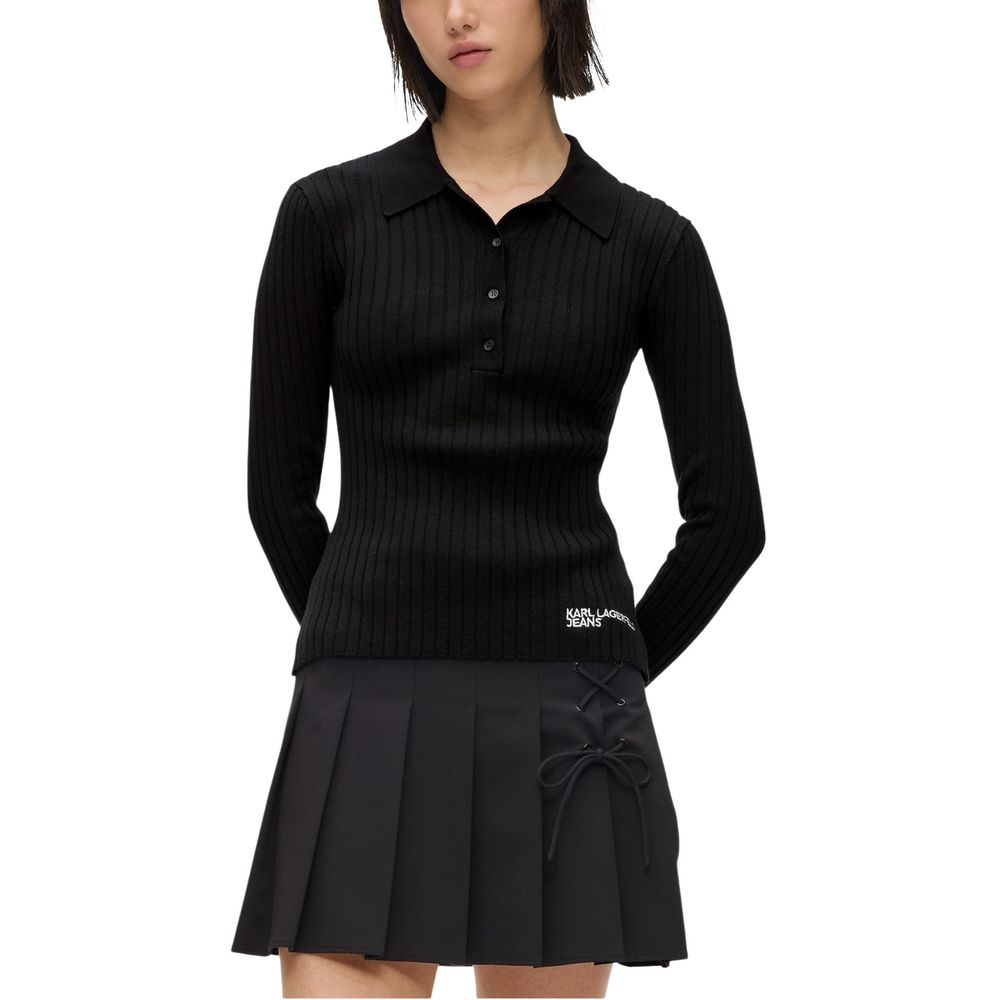 Karl Lagerfeld Black Viscose Long Sleeve Polo - Timeless Elegance