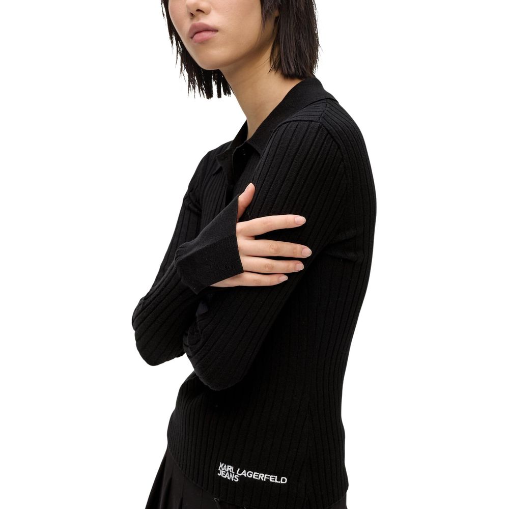Karl Lagerfeld Black Viscose Long Sleeve Polo - Timeless Elegance