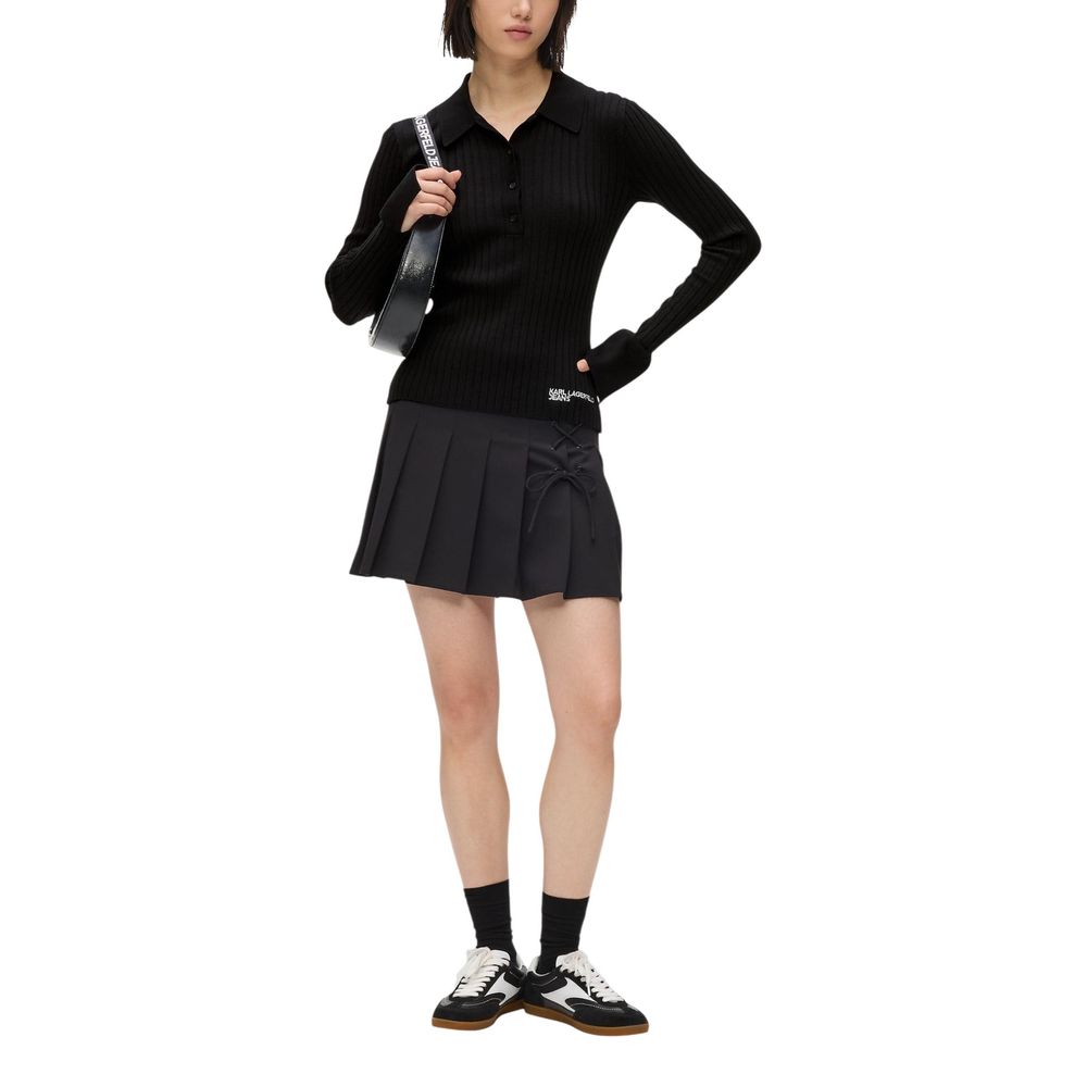 Karl Lagerfeld Black Viscose Long Sleeve T-Shirt - Timeless Elegance