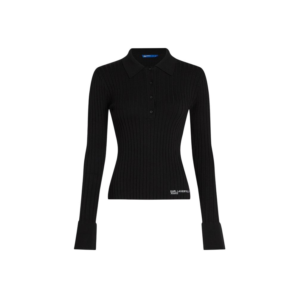 Karl Lagerfeld Black Viscose Long Sleeve Polo - Timeless Elegance