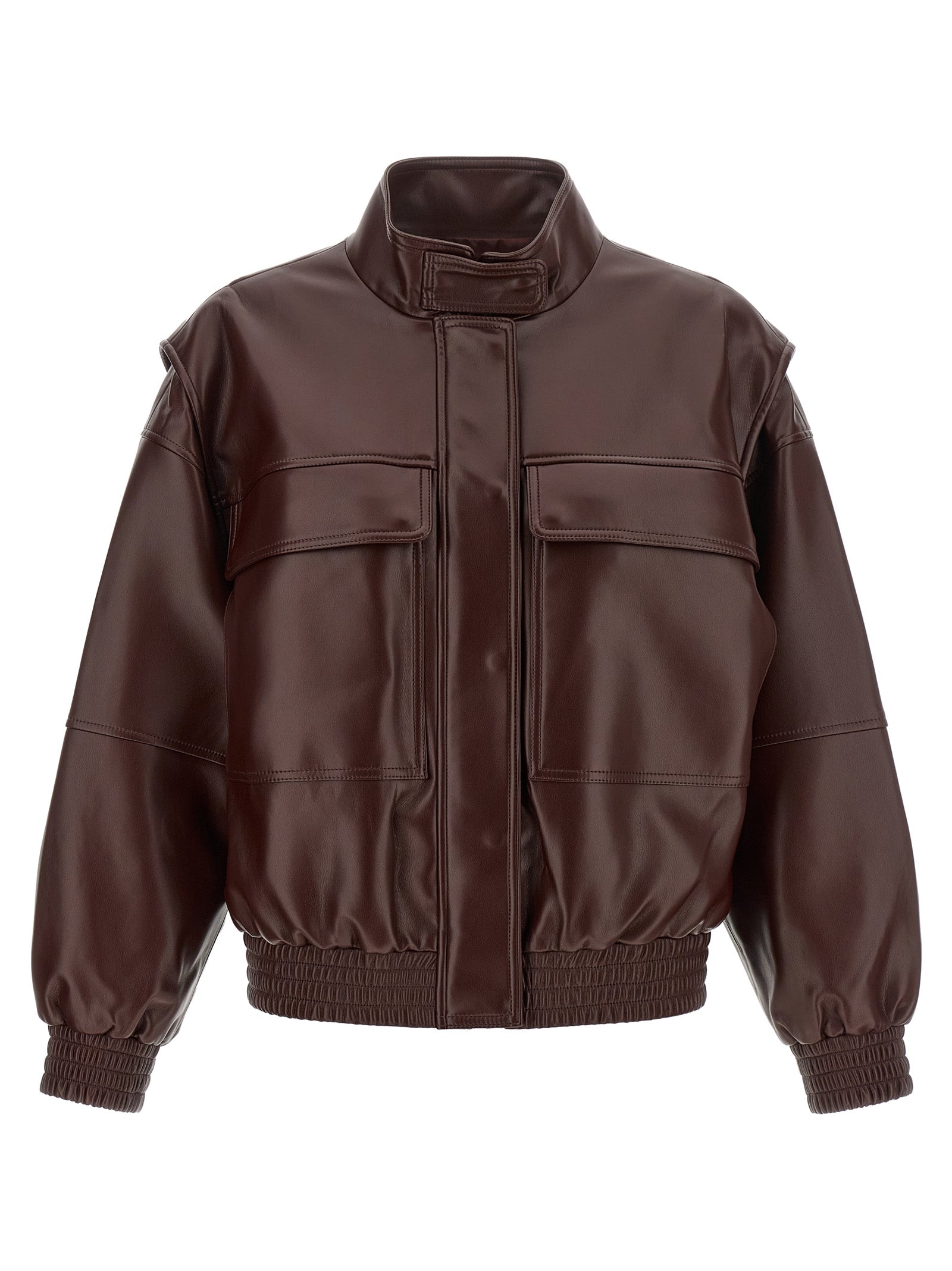 Twinset Brown Leather-Effect Bomber Jacket - Luxe Urban Elegance