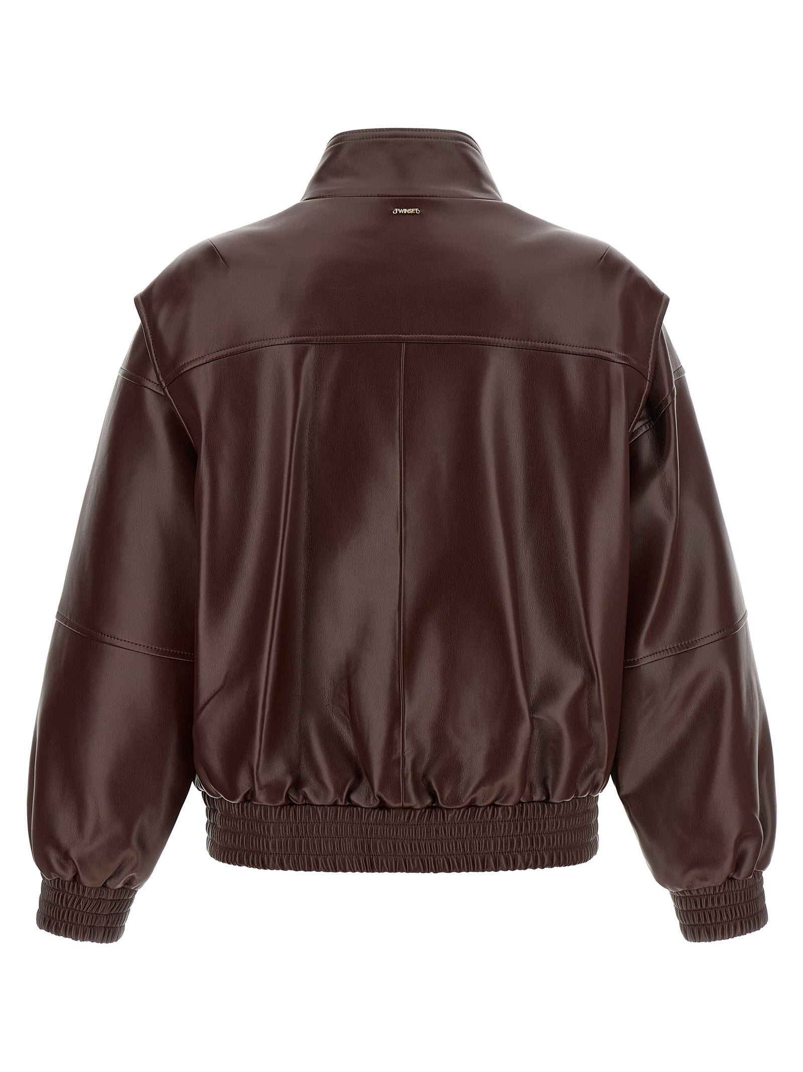 Twinset Brown Leather-Effect Bomber Jacket - Luxe Urban Elegance