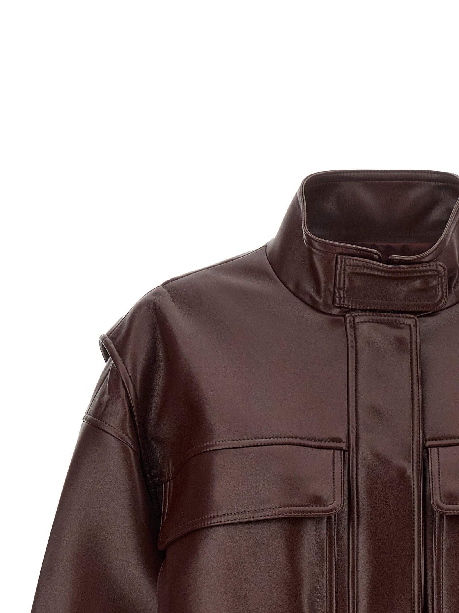 Twinset Brown Leather-Effect Bomber Jacket - Luxe Urban Elegance