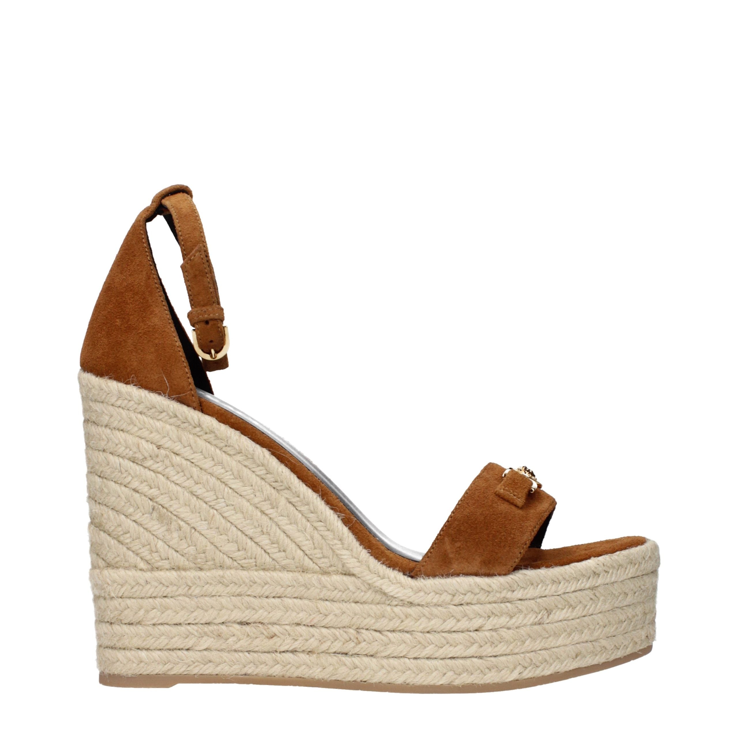 Versace Brown Leather Wedge Sandals - Elevate Your Elegance