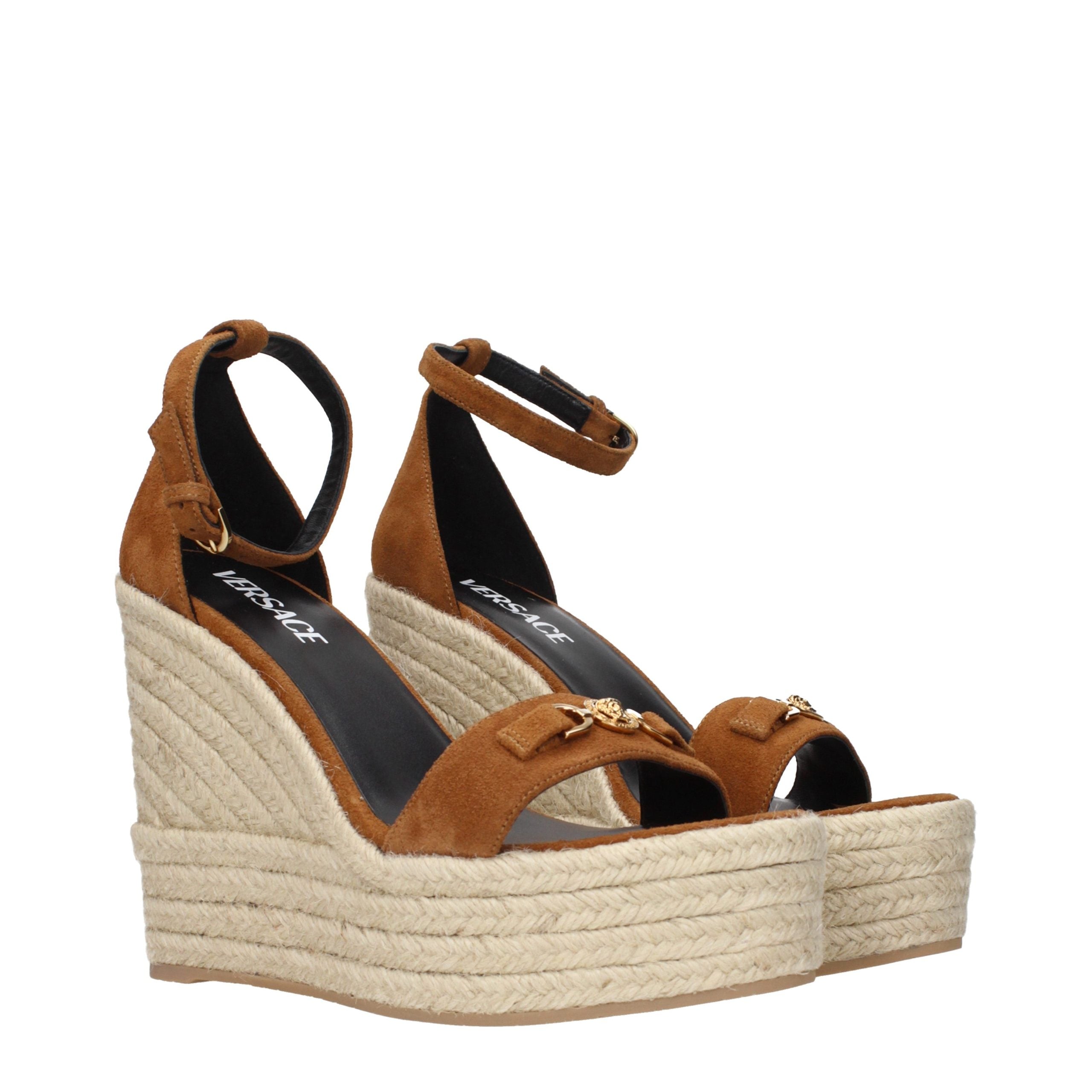 Versace Brown Leather Wedge Sandals - Elevate Your Elegance